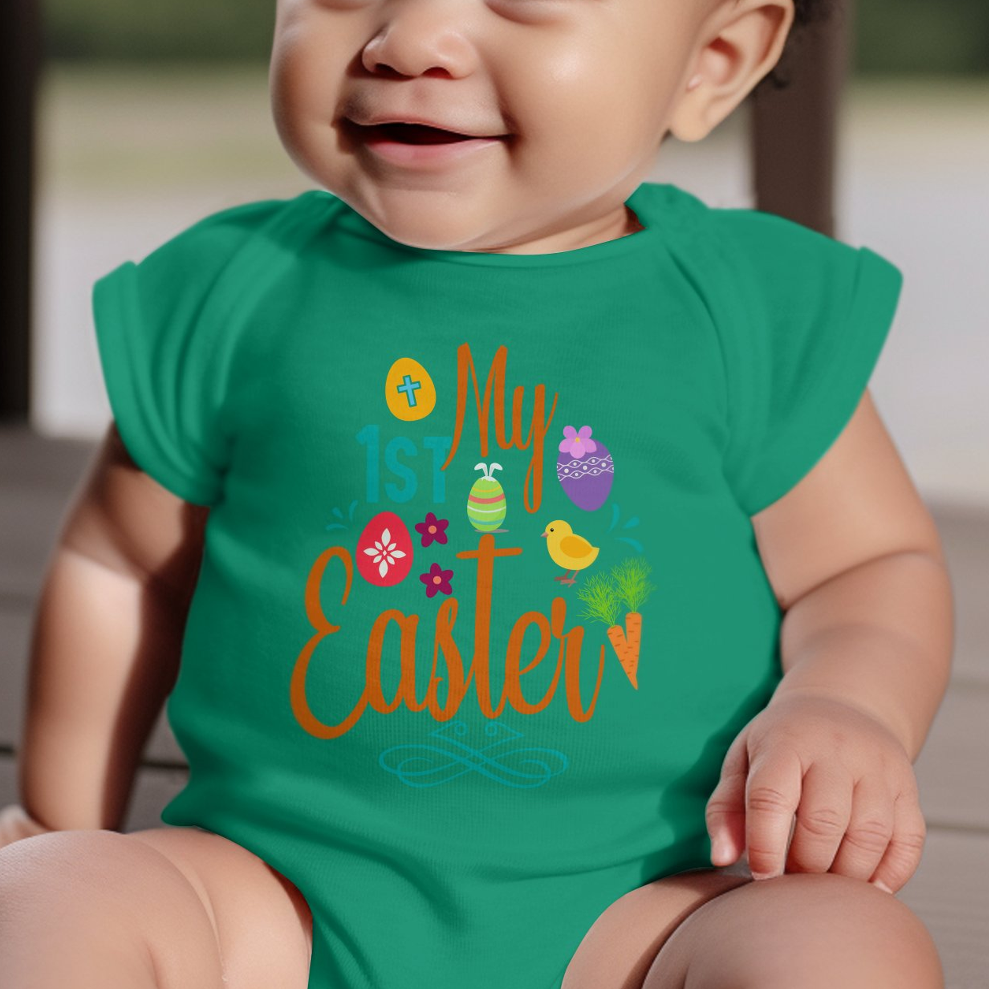 Baby's First Easter Infant Fine Jersey Bodysuit Size: 18mo Color: Navy Jesus Passion Apparel