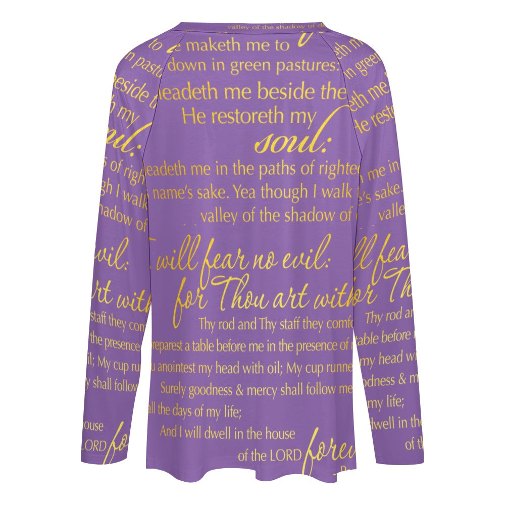 The Lord's Prayer Women's Long Sleeve Loose V-Neck Tee - Purple Size: S Color: MediumPurple Jesus Passion Apparel