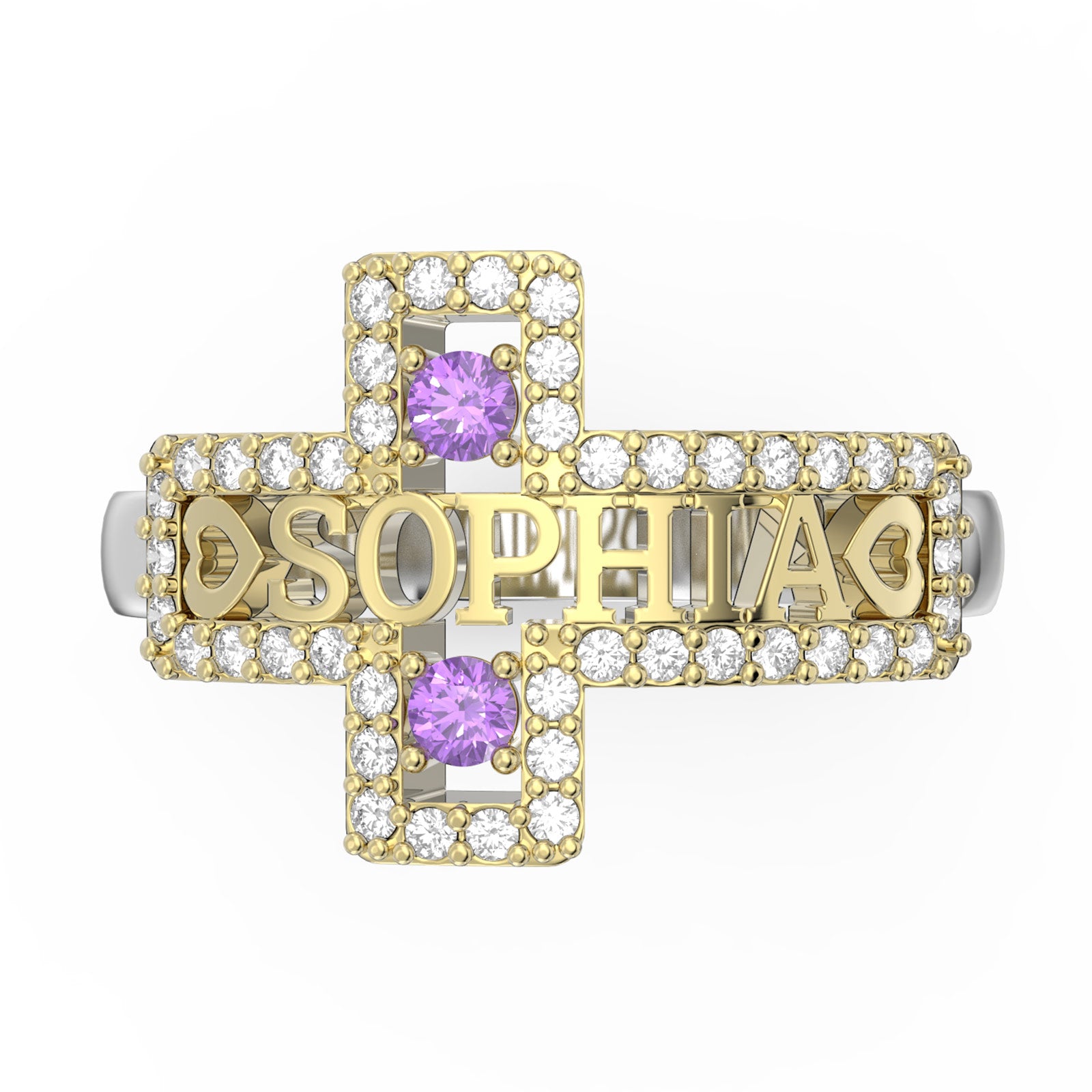 Personalized Name Birthstone Cross Ring Gold Plated, Rose Gold Plated Material: Copper Color: Gold Plated Jesus Passion Apparel