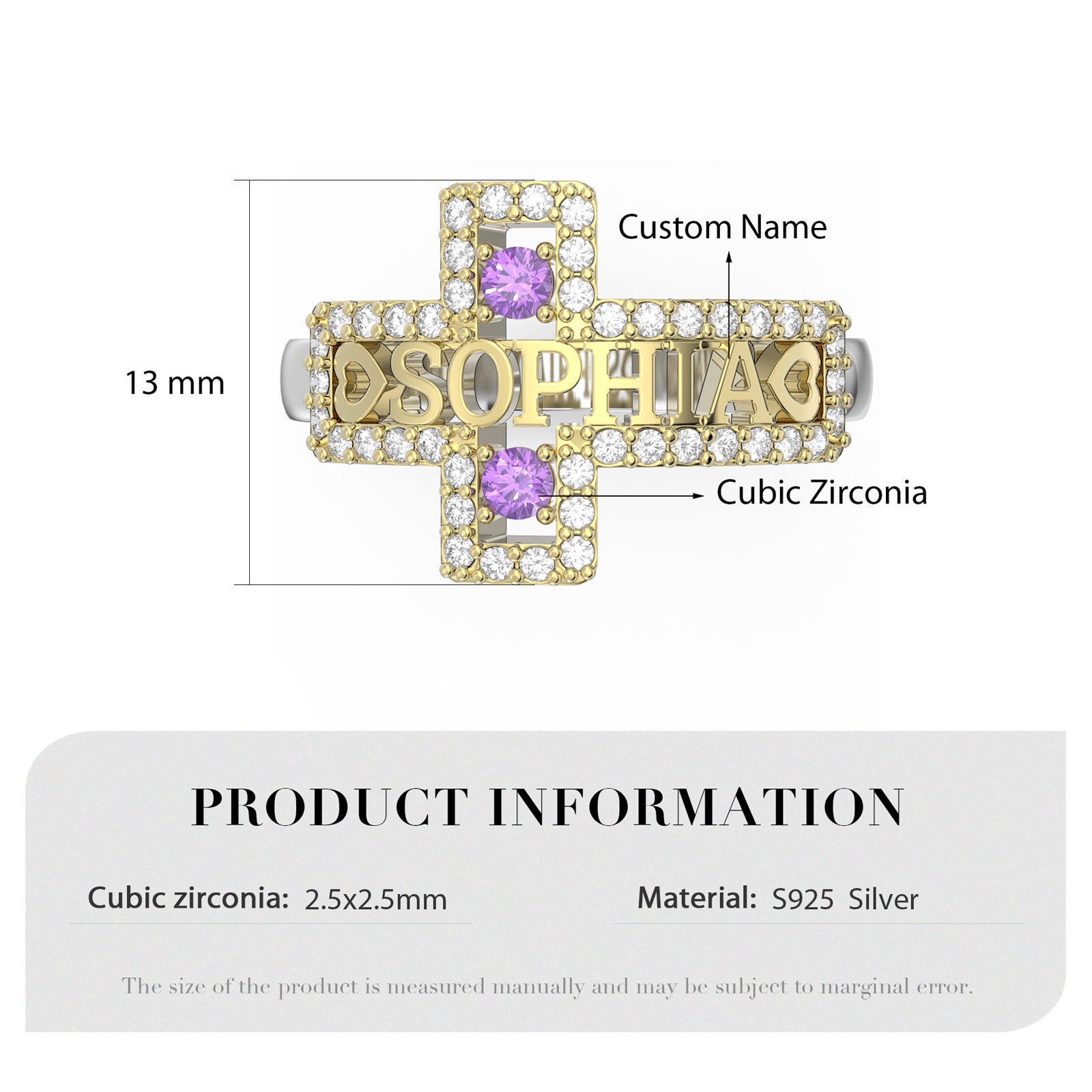 Personalized Name Birthstone Cross Ring Gold Plated, Rose Gold Plated Material: Copper Color: Gold Plated Jesus Passion Apparel