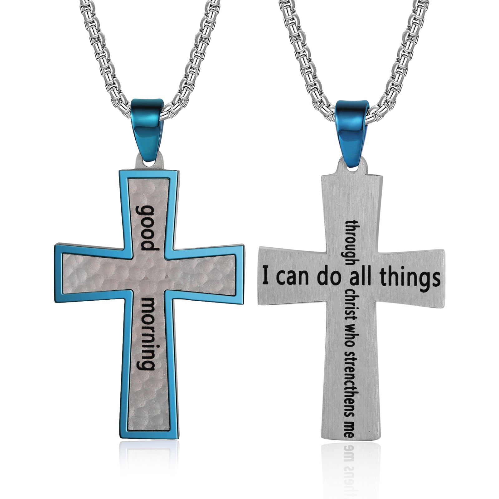 Custom Name Cross Men Necklace Color: Blue Jesus Passion Apparel