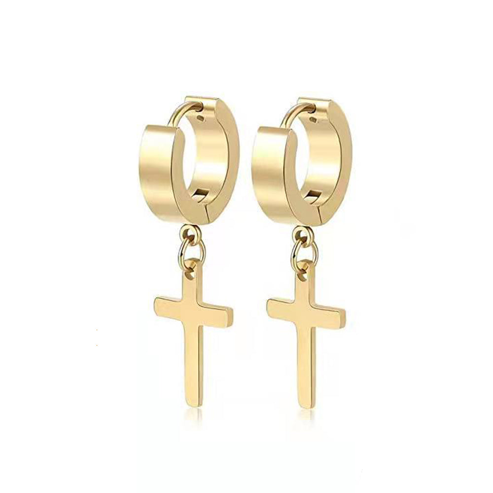 Titanium Steel Cross Earrings Gold Plated, Stainless Steel, or Black Color: Gold Plated Jesus Passion Apparel