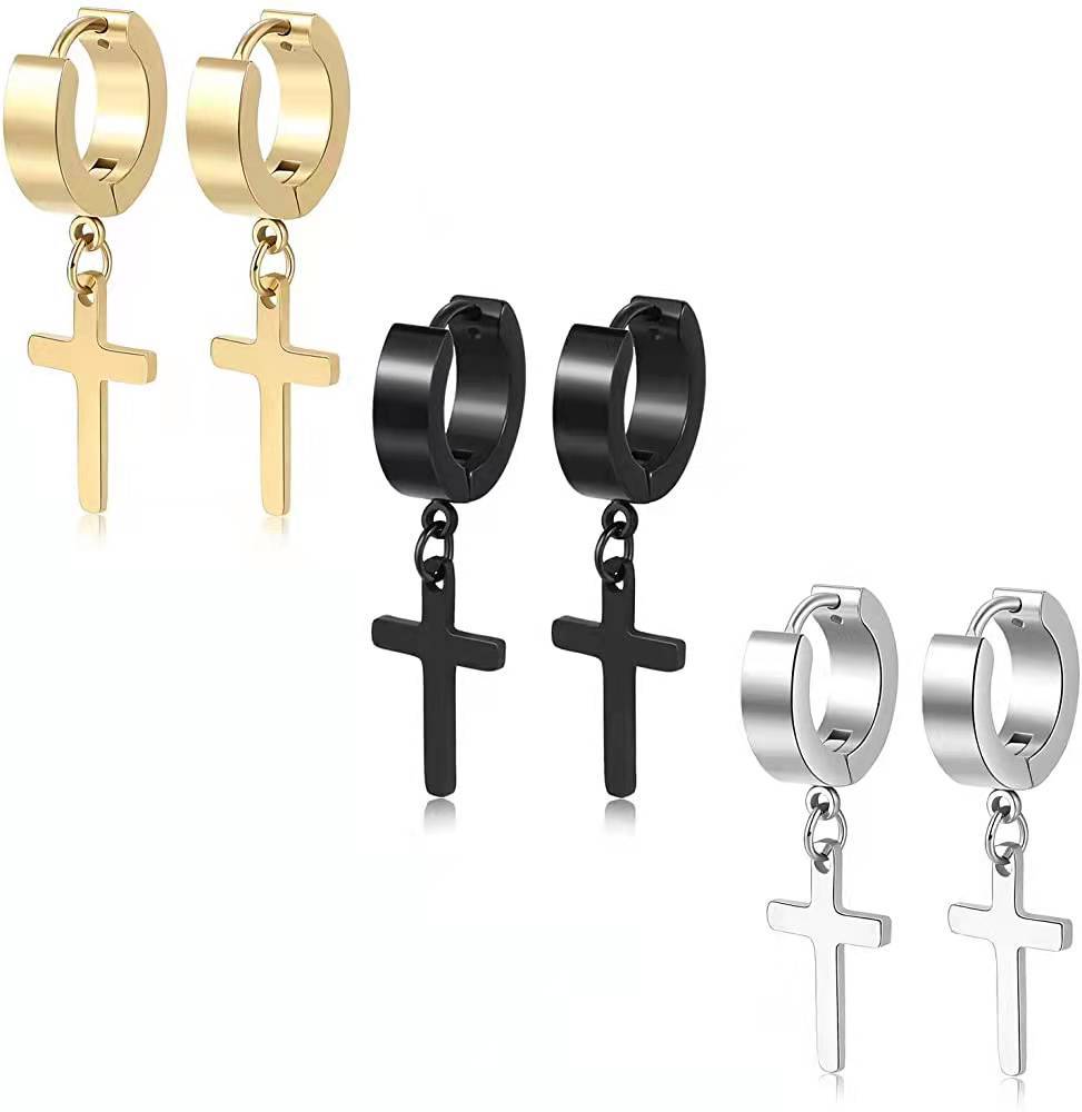 Titanium Steel Cross Earrings Gold Plated, Stainless Steel, or Black Color: Gold Plated Jesus Passion Apparel