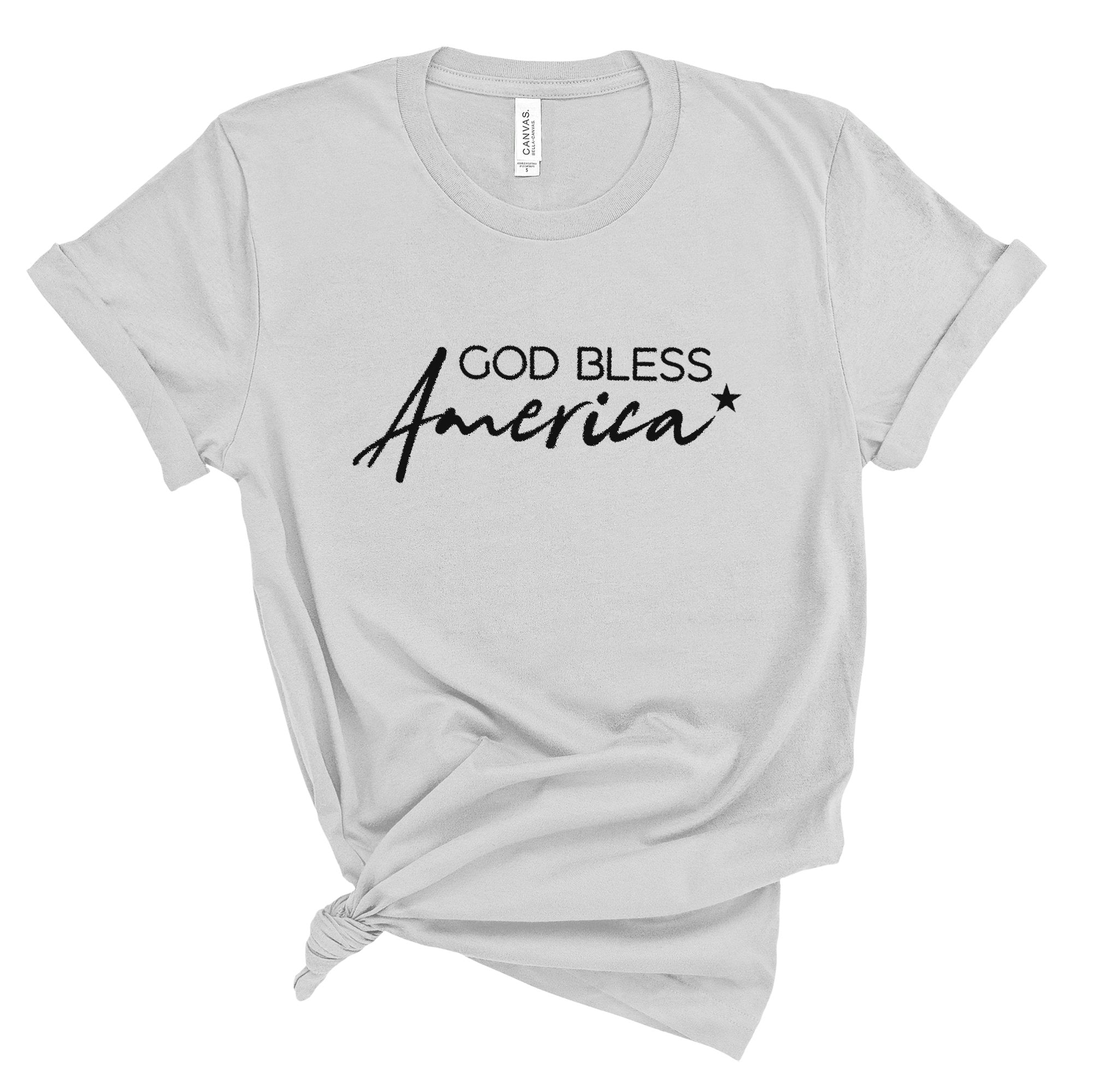 God Bless America Women's Short Sleeve Patriotic T-shirt Size: XS Color: Athletic Heather Jesus Passion Apparel