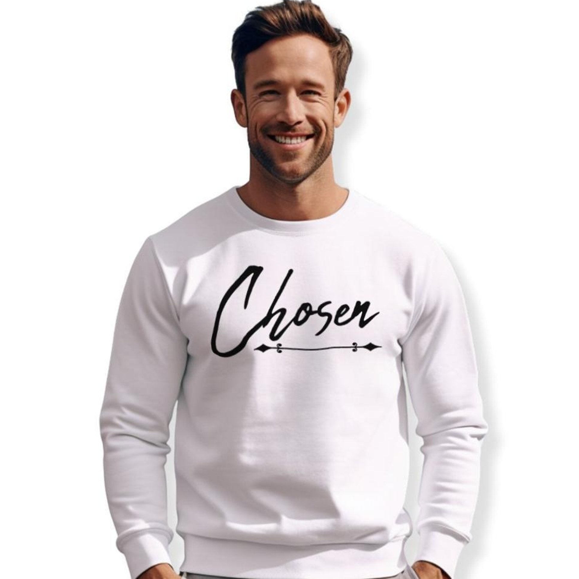 Chosen Men's Fleece Unisex - Fit Sweatshirt - White - Jesus Passion Apparel