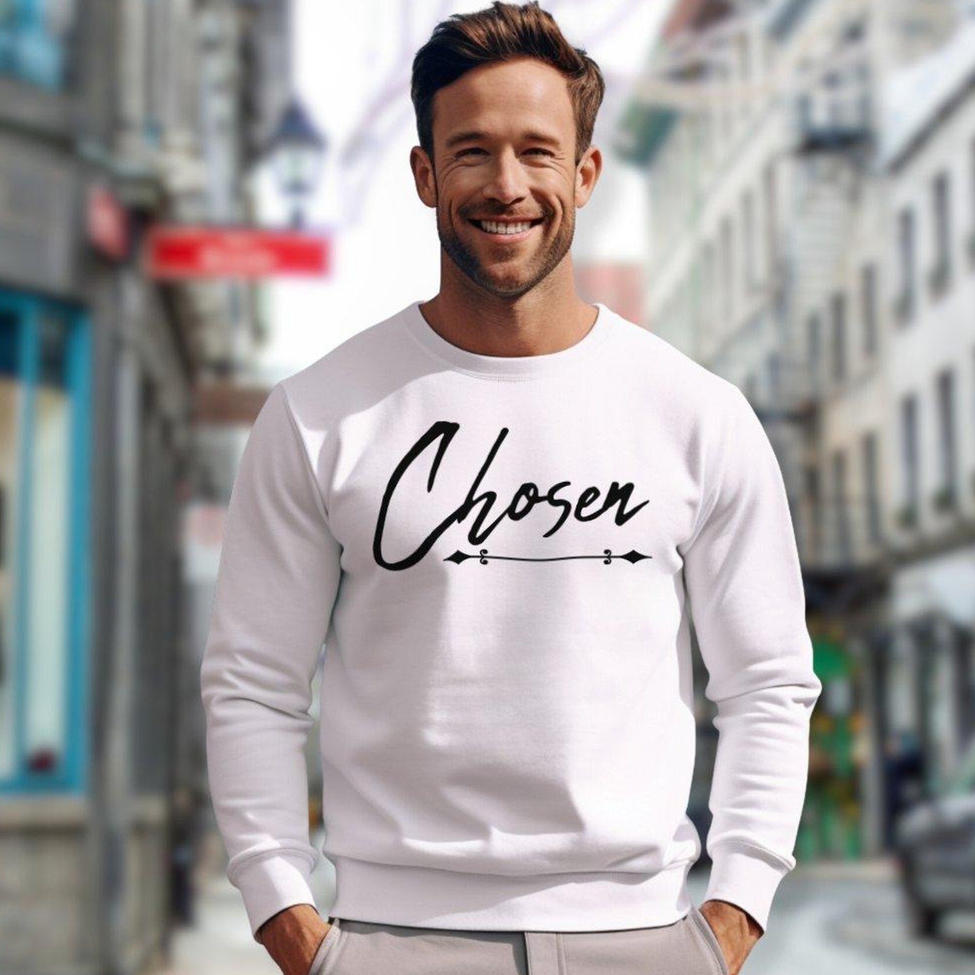 Chosen Men's Fleece Unisex - Fit Sweatshirt - White - Jesus Passion Apparel