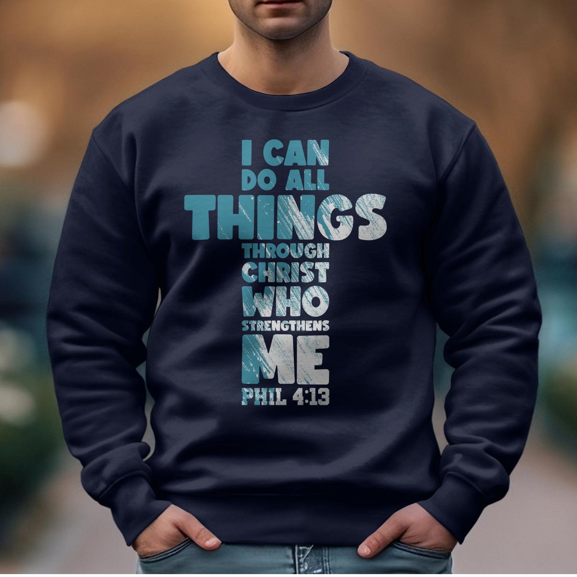 Christ Who Strengthens Me Men's Fleece Unisex - Fit Sweatshirt - Navy - Jesus Passion Apparel