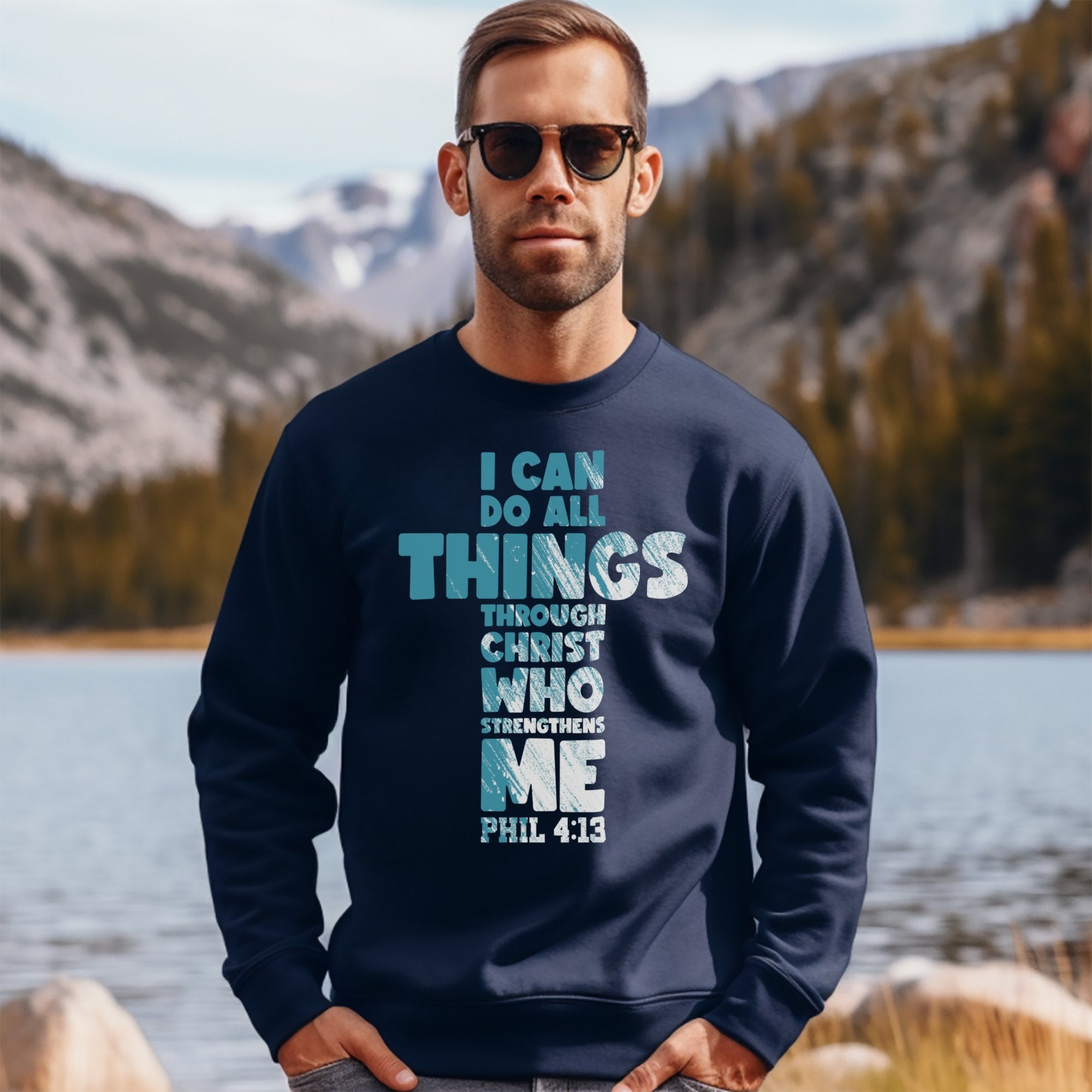 Christ Who Strengthens Me Men's Fleece Unisex - Fit Sweatshirt - Navy - Jesus Passion Apparel