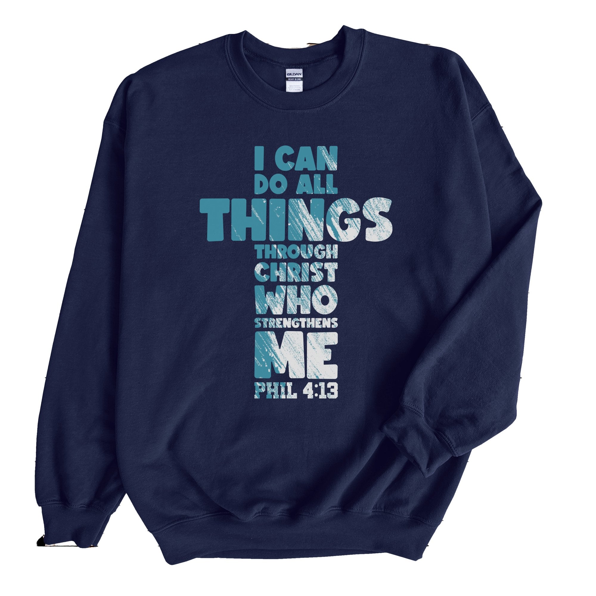 Christ Who Strengthens Me Men's Fleece Unisex - Fit Sweatshirt - Navy - Jesus Passion Apparel