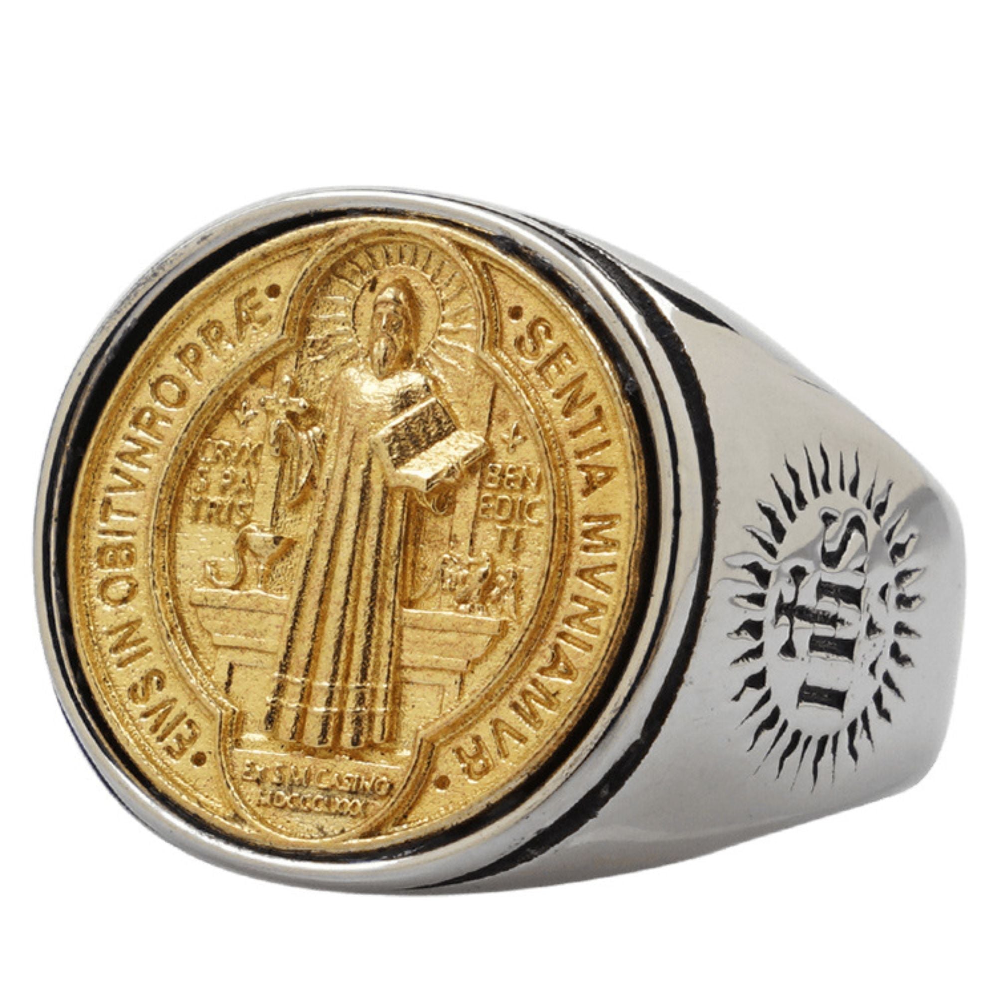 Christian Order Of Benedict Copper Ring In Titanium And Bronze Tones - Jesus Passion Apparel