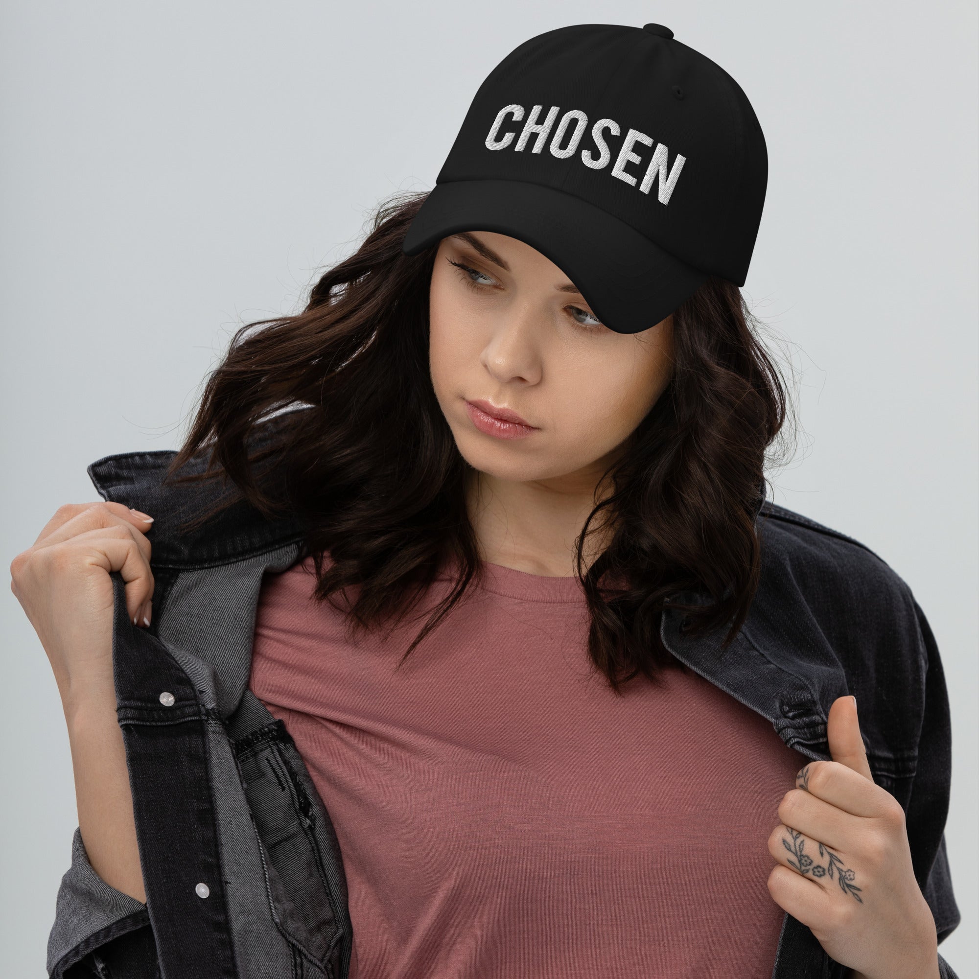 Chosen Classic Dad's Cap with Puff Embroidery & Fish Cross Emblem Jesus Passion Apparel