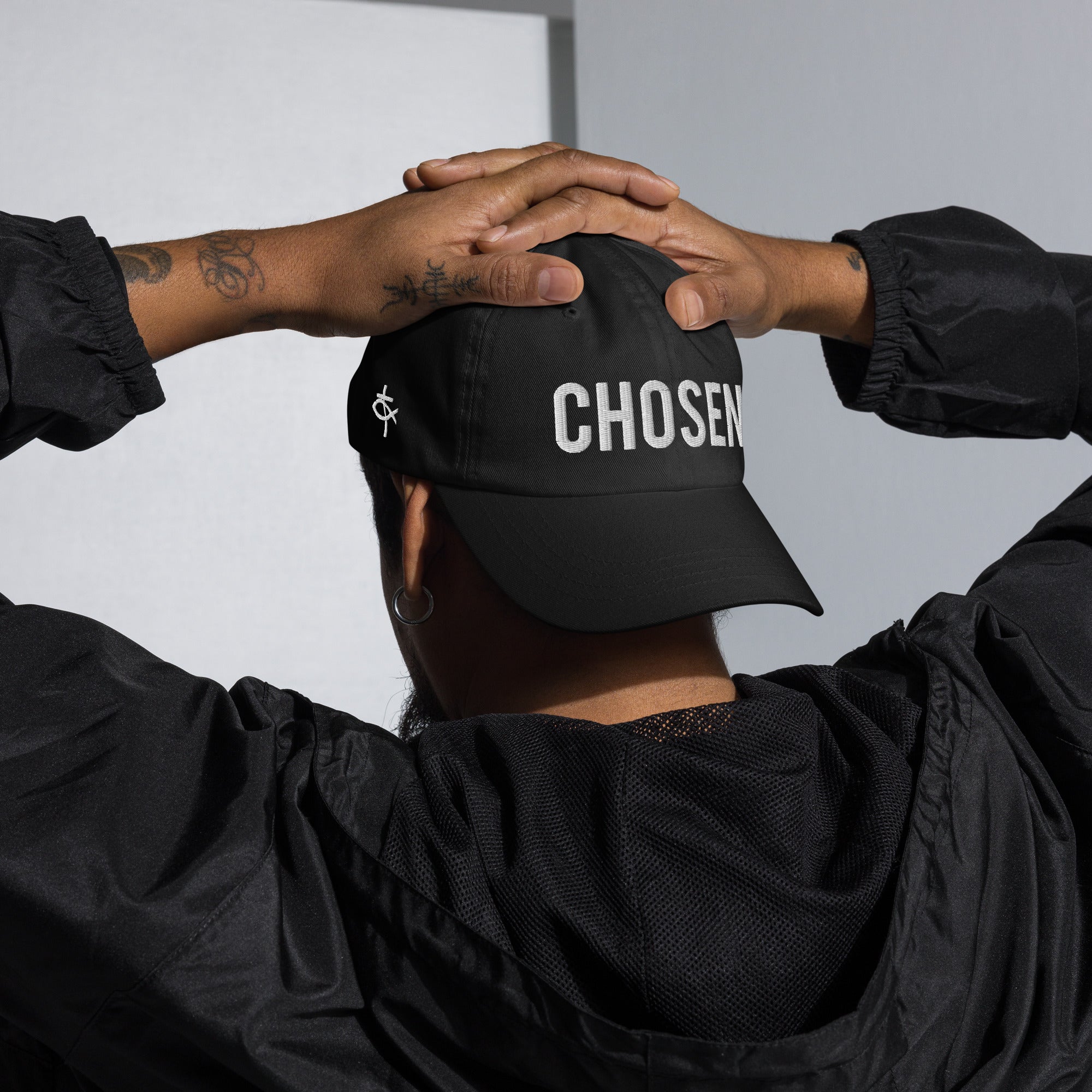 Chosen Classic Dad's Cap with Puff Embroidery & Fish Cross Emblem Jesus Passion Apparel