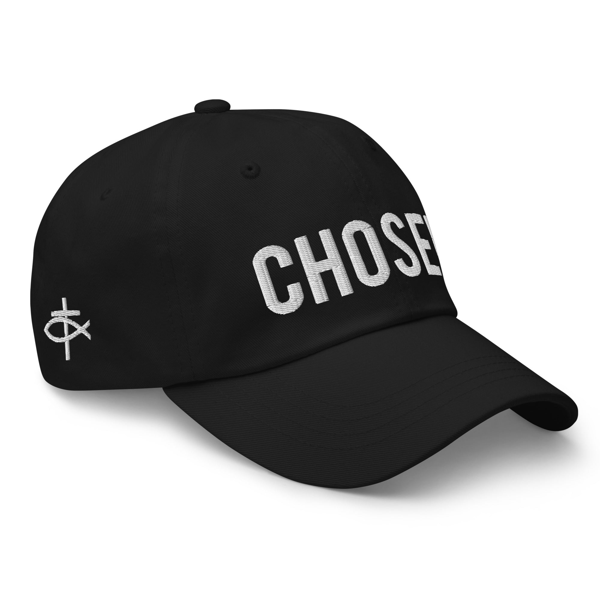 Chosen Classic Dad's Cap with Puff Embroidery & Fish Cross Emblem Jesus Passion Apparel