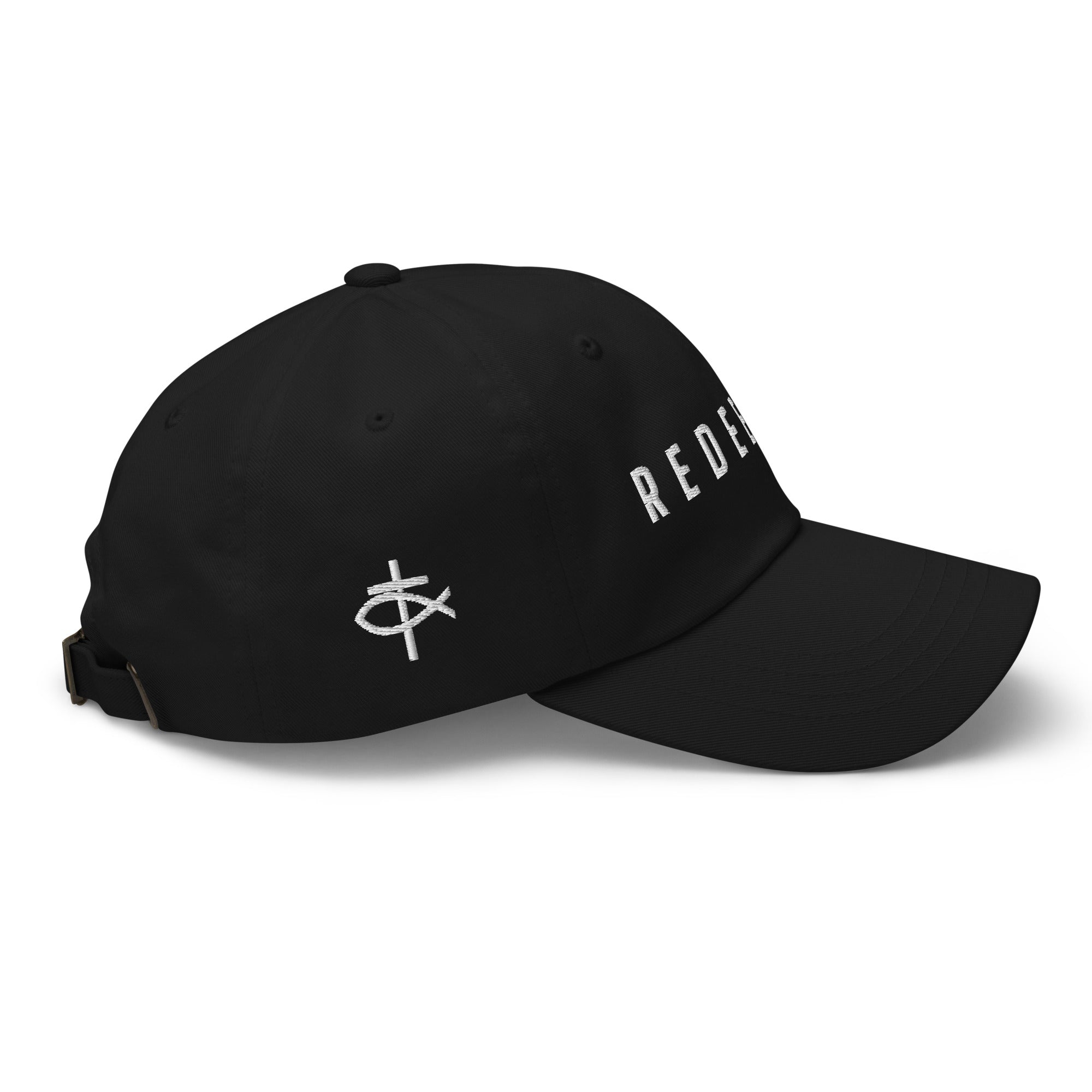 Redeemed Classic Dad's Cap with Puff Embroidery & Fish Cross Emblem Jesus Passion Apparel