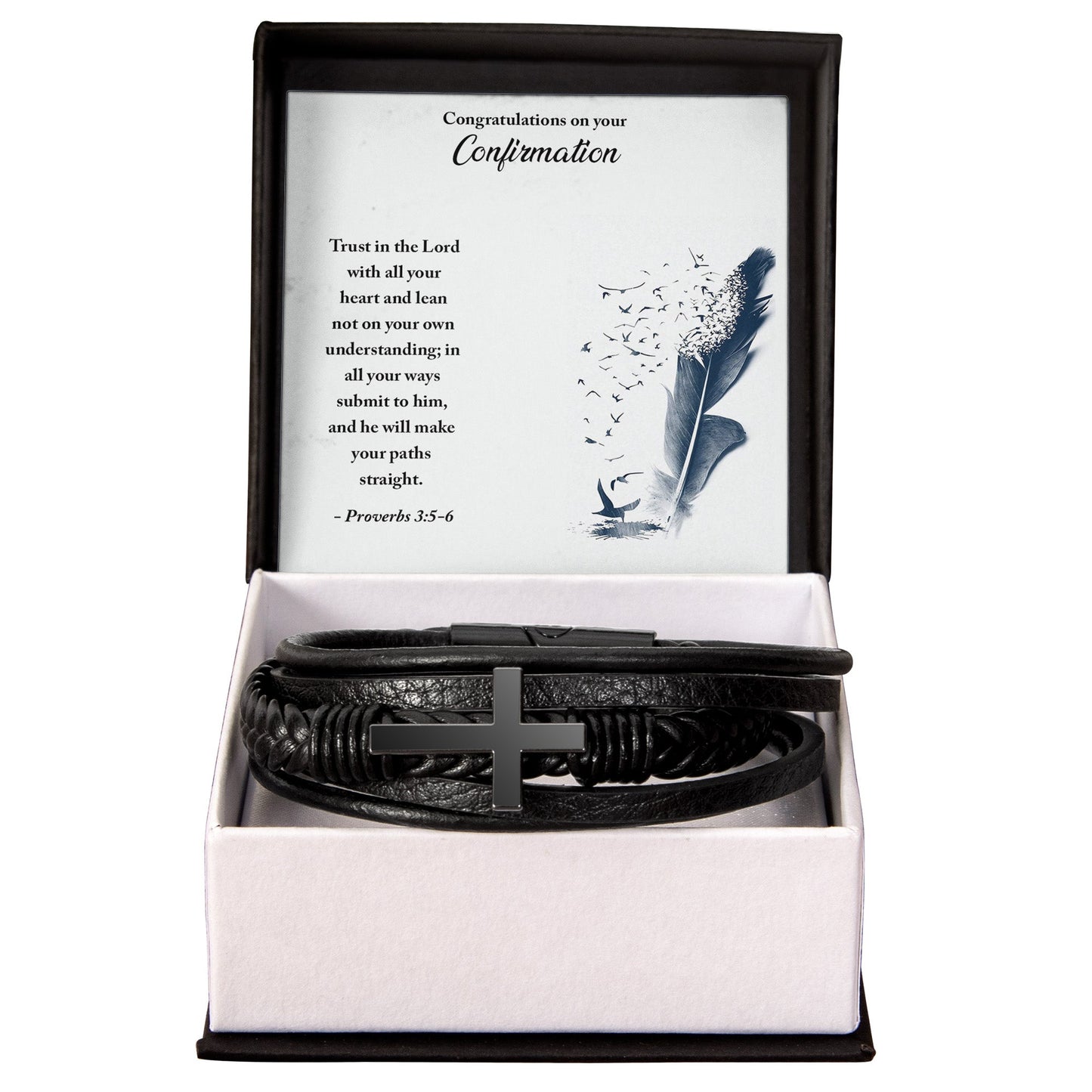 Confirmation Trust in the Lord - Men's Cross and Black Braided Rope Bracelet - Jesus Passion Apparel