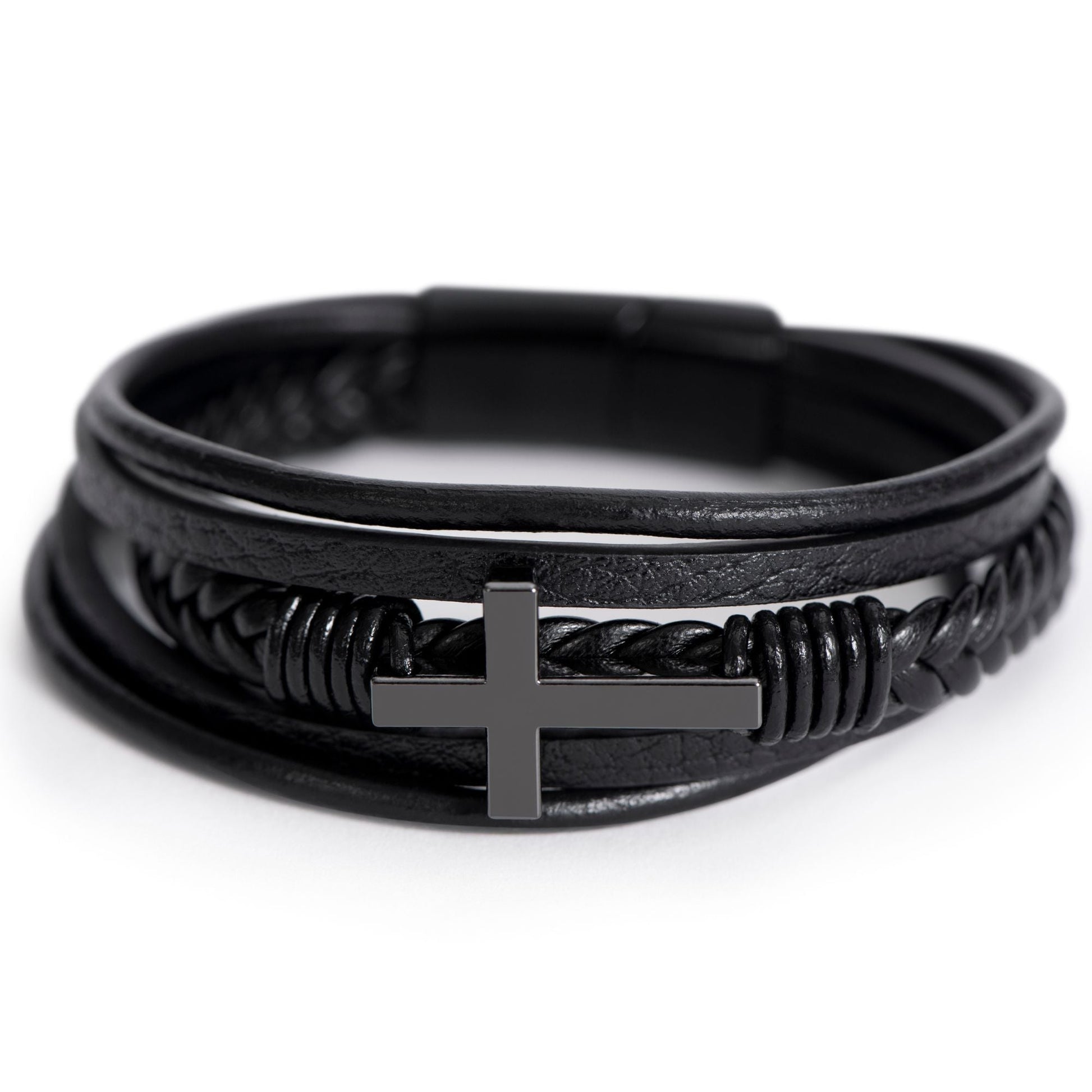 Confirmation Trust in the Lord - Men's Cross and Black Braided Rope Bracelet - Jesus Passion Apparel