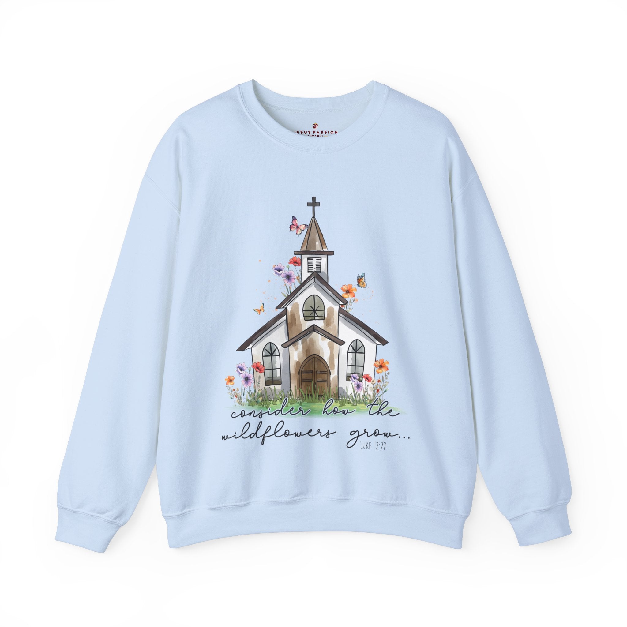 Consider the Wildflowers Women's Fleece Unisex - Fit Sweatshirt - Light Blue / White - Jesus Passion Apparel