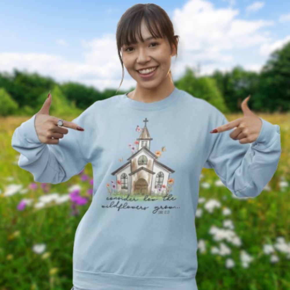 Consider the Wildflowers Women's Fleece Unisex - Fit Sweatshirt - Light Blue / White - Jesus Passion Apparel