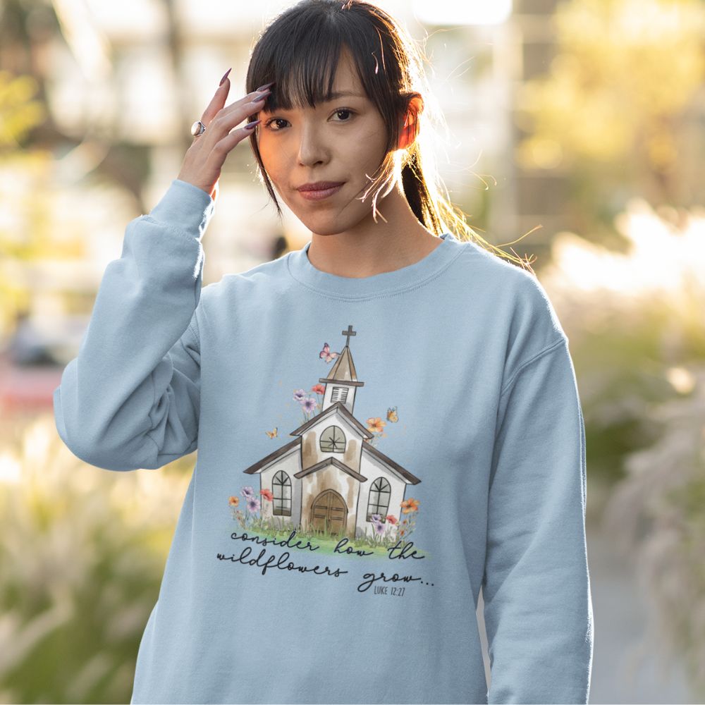 Consider the Wildflowers Women's Fleece Unisex - Fit Sweatshirt - Light Blue / White - Jesus Passion Apparel