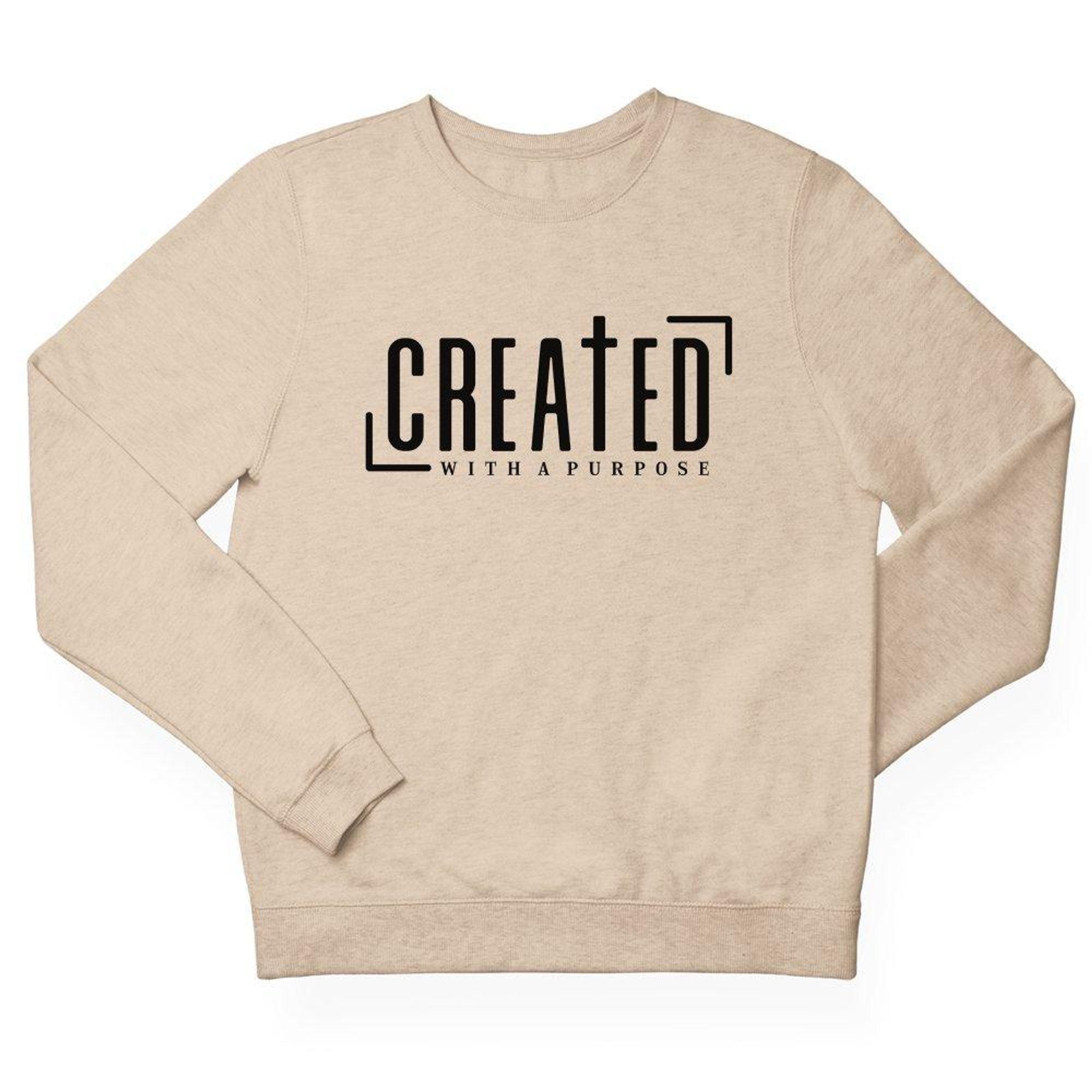 Created with a Purpose Adult Crewneck Sweatshirt - Sand - Jesus Passion Apparel