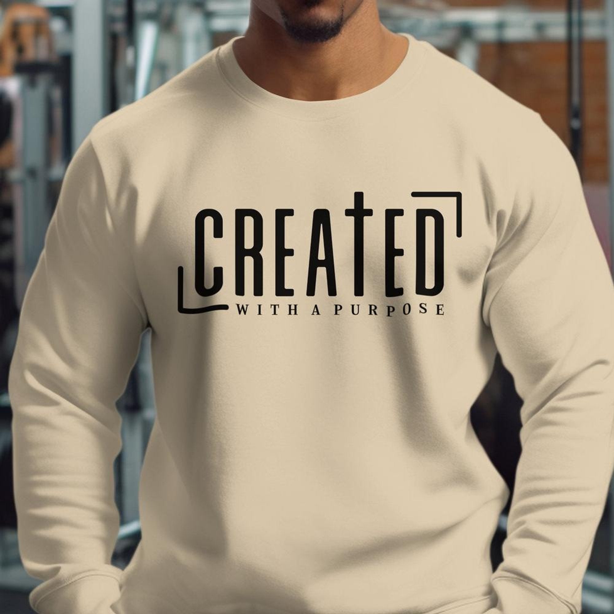 Created with a Purpose Adult Crewneck Sweatshirt - Sand - Jesus Passion Apparel