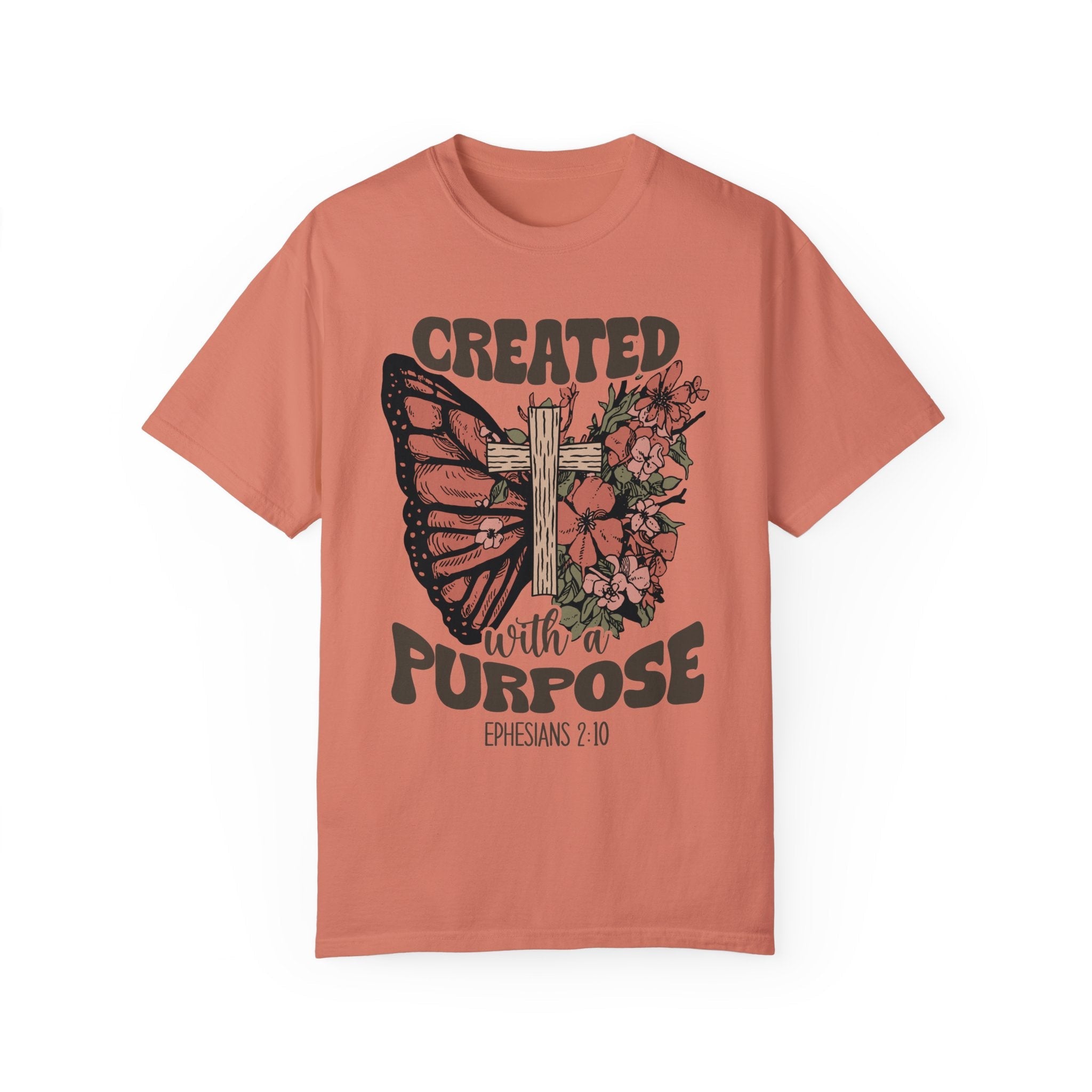 Created with a Purpose Butterfly Cross Comfy Heavyweight Short Sleeve Tee - Jesus Passion Apparel