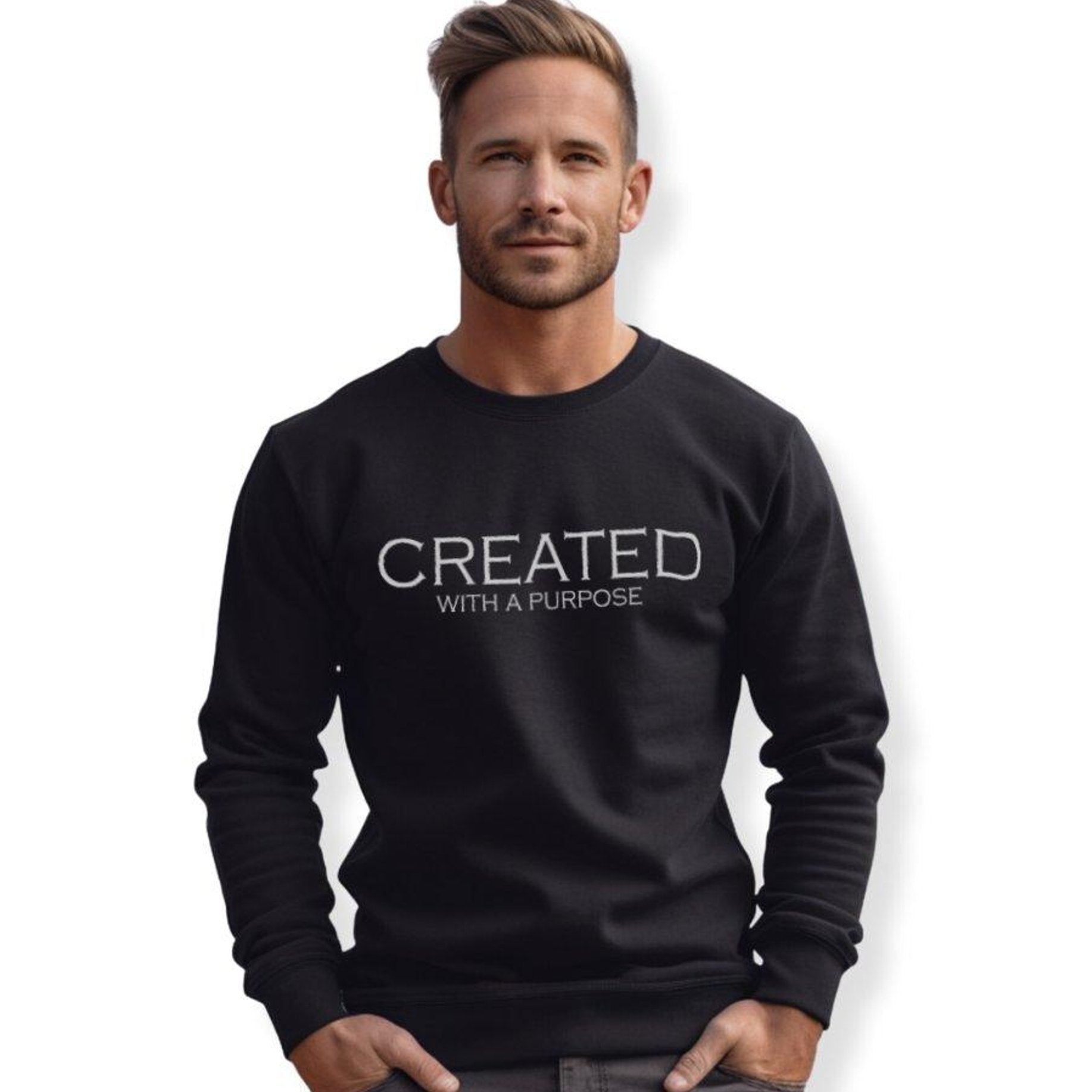 Created with a Purpose Men's Unisex - Fit Fleece Sweatshirt - Black - Jesus Passion Apparel