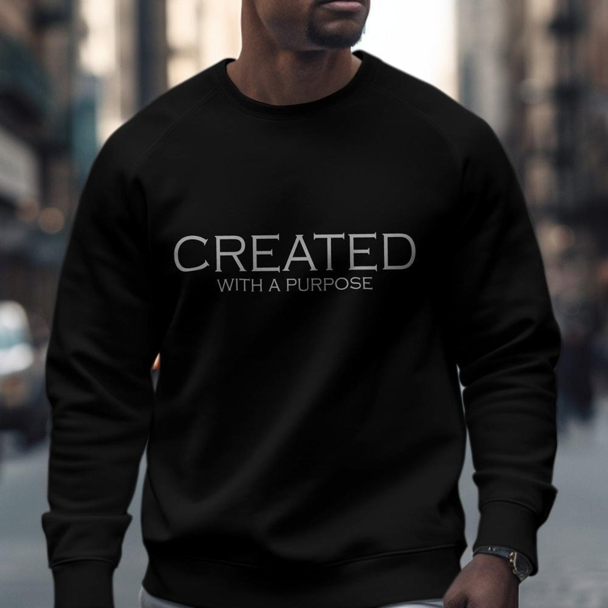 Created with a Purpose Men's Unisex - Fit Fleece Sweatshirt - Black - Jesus Passion Apparel