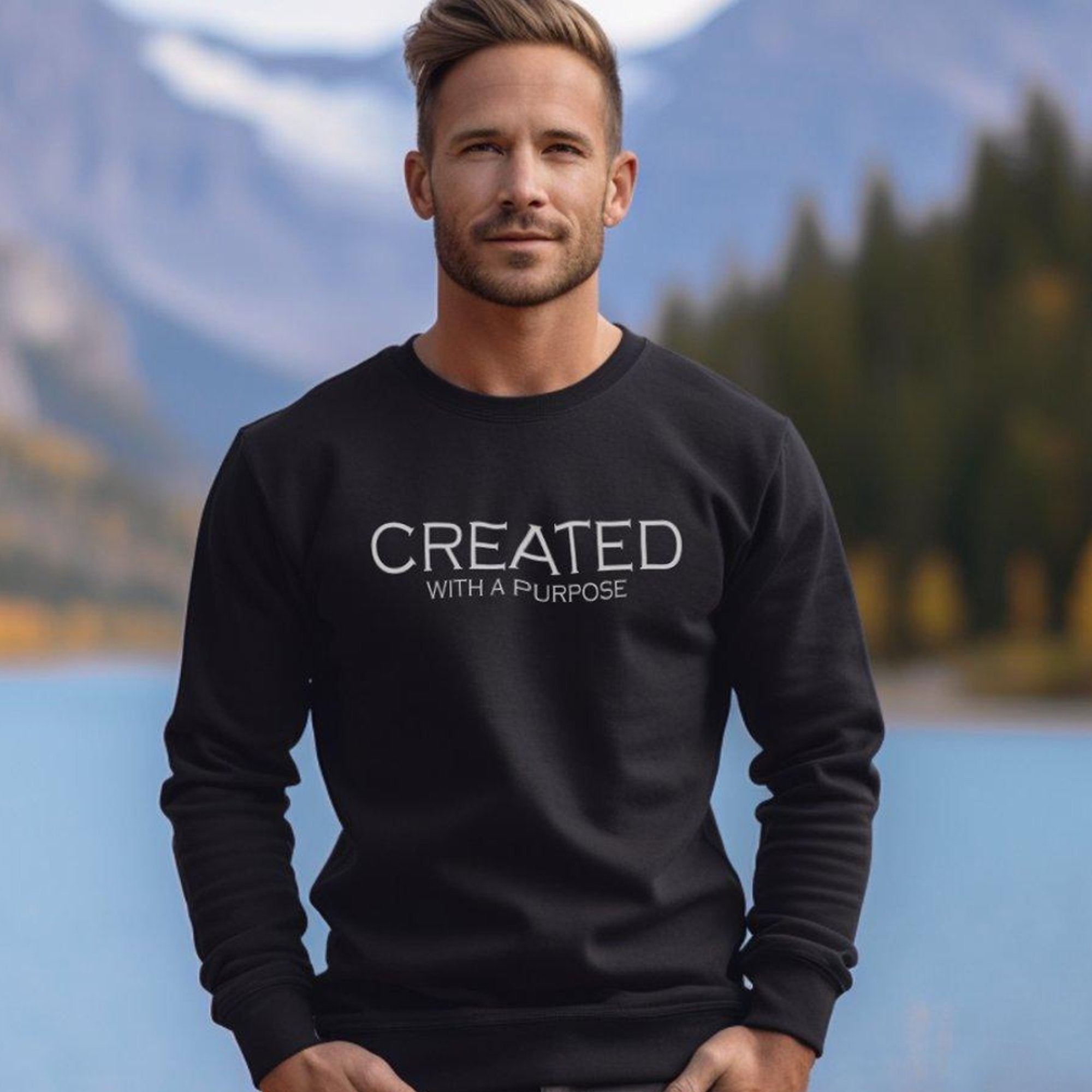 Created with a Purpose Men's Unisex - Fit Fleece Sweatshirt - Black - Jesus Passion Apparel