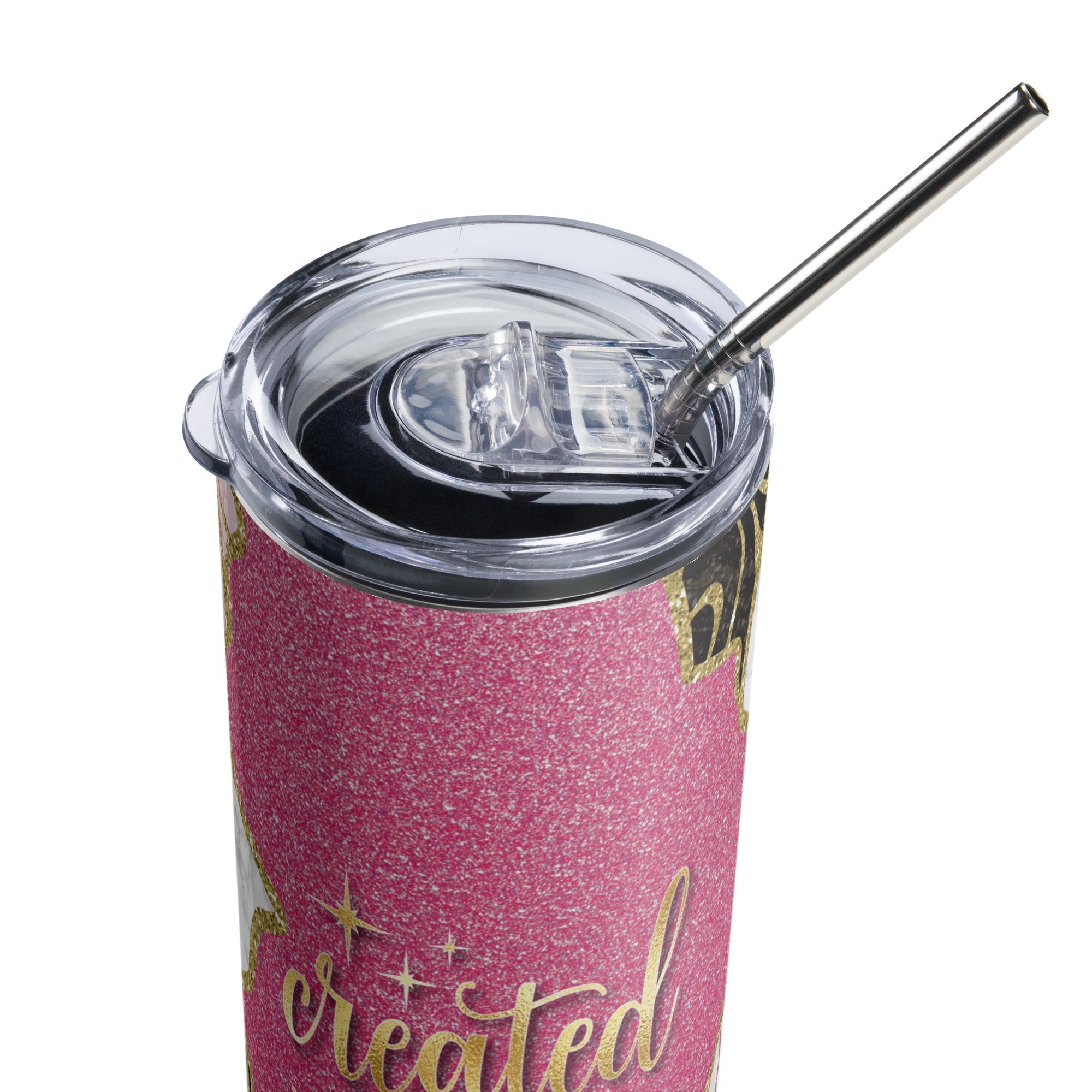 Created with a Purpose Pink Gold Glitter 20 oz - Stainless Steel Straw - Jesus Passion Apparel