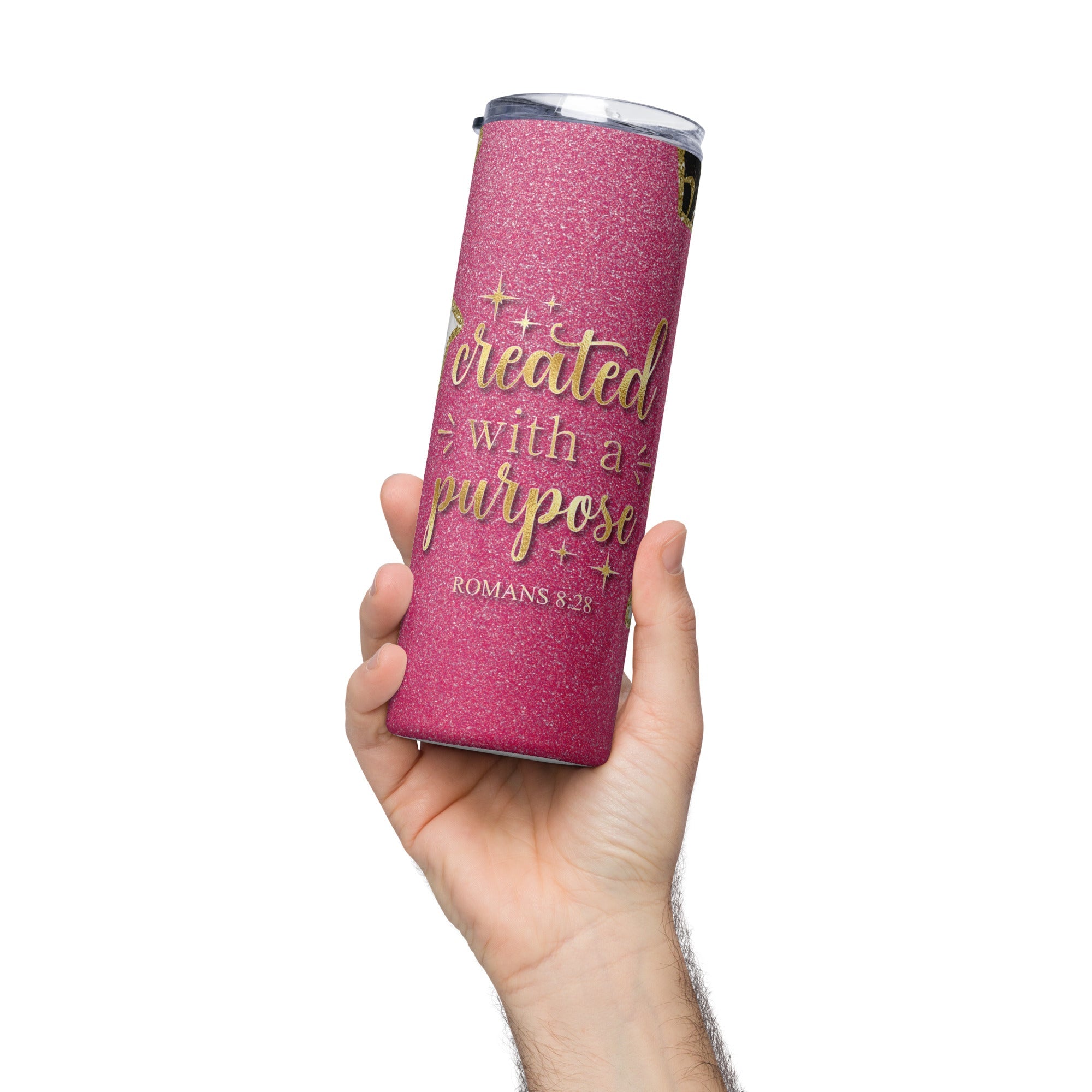 Created with a Purpose Pink Gold Glitter 20 oz - Stainless Steel Straw - Jesus Passion Apparel