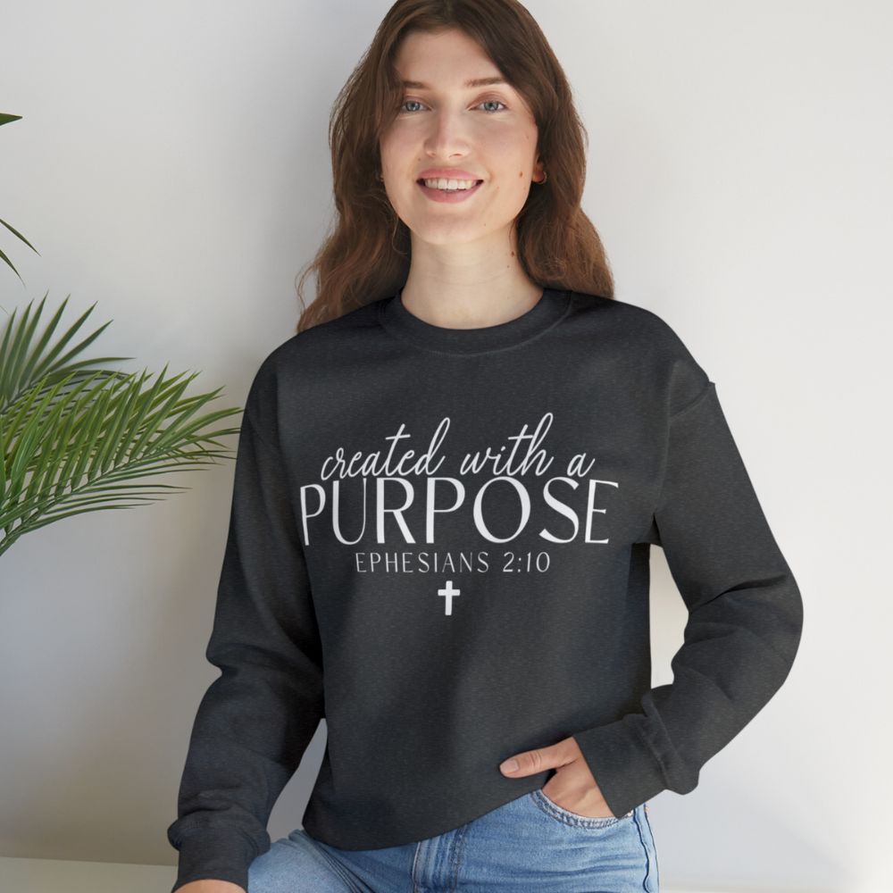 Created with a Purpose Women's Fleece Unisex - Fit Sweatshirt Dark Heather Navy / Grey - Jesus Passion Apparel