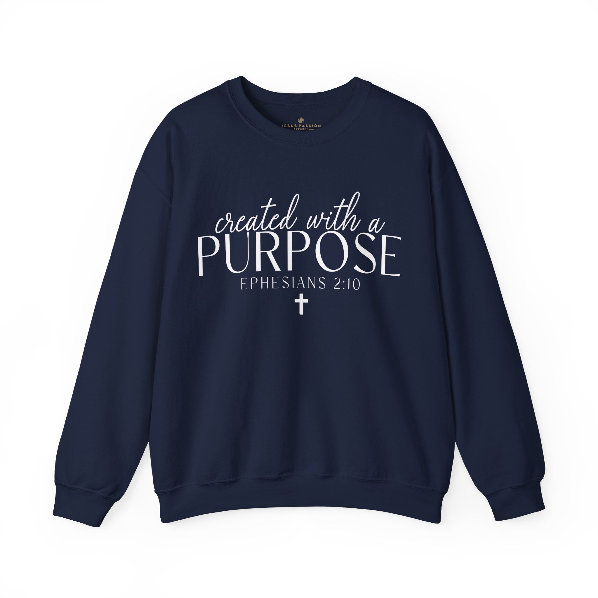 Created with a Purpose Women's Fleece Unisex - Fit Sweatshirt Dark Heather Navy / Grey - Jesus Passion Apparel