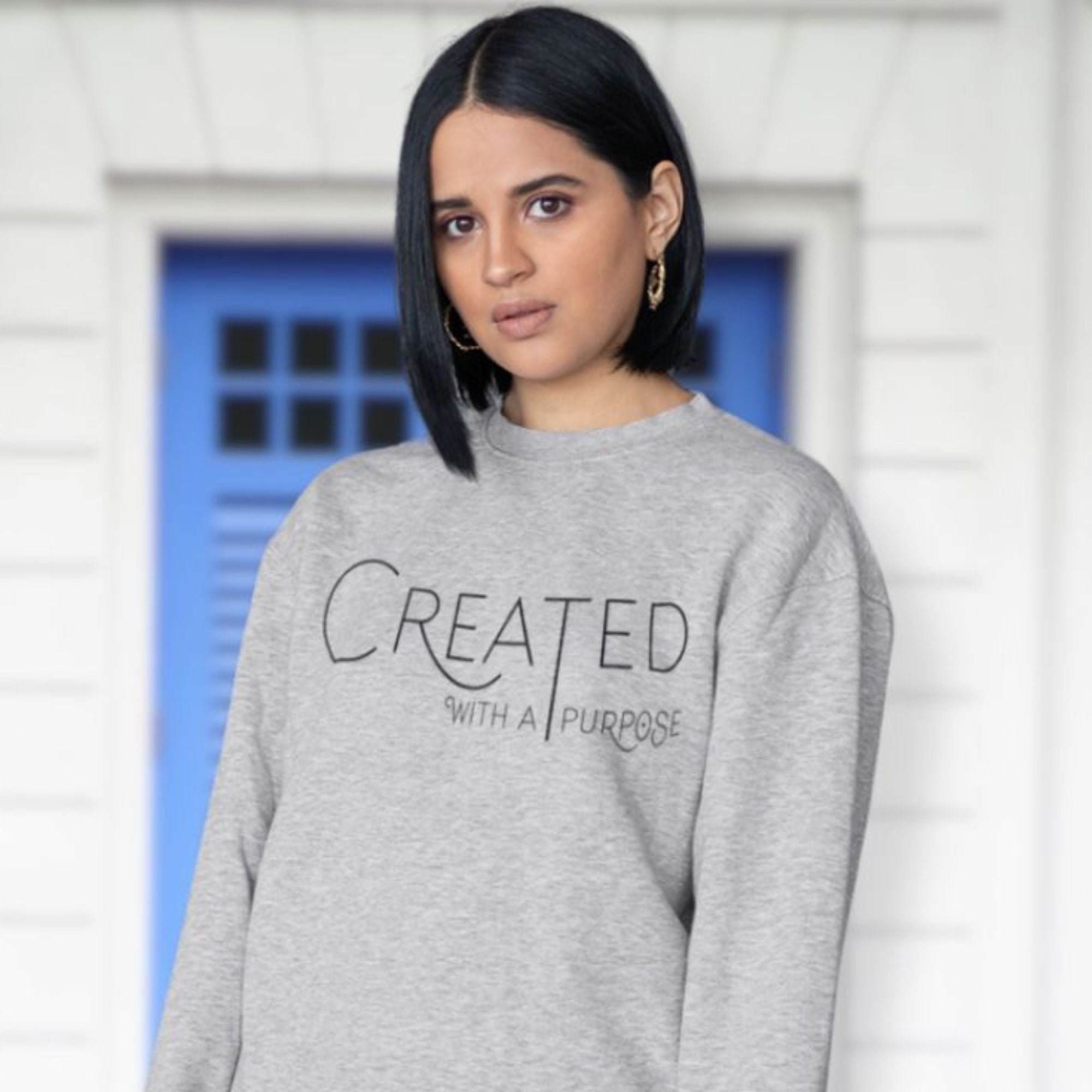 Created With a Purpose Women's Fleece Unisex - Fit Sweatshirt White / Sport Grey - Jesus Passion Apparel