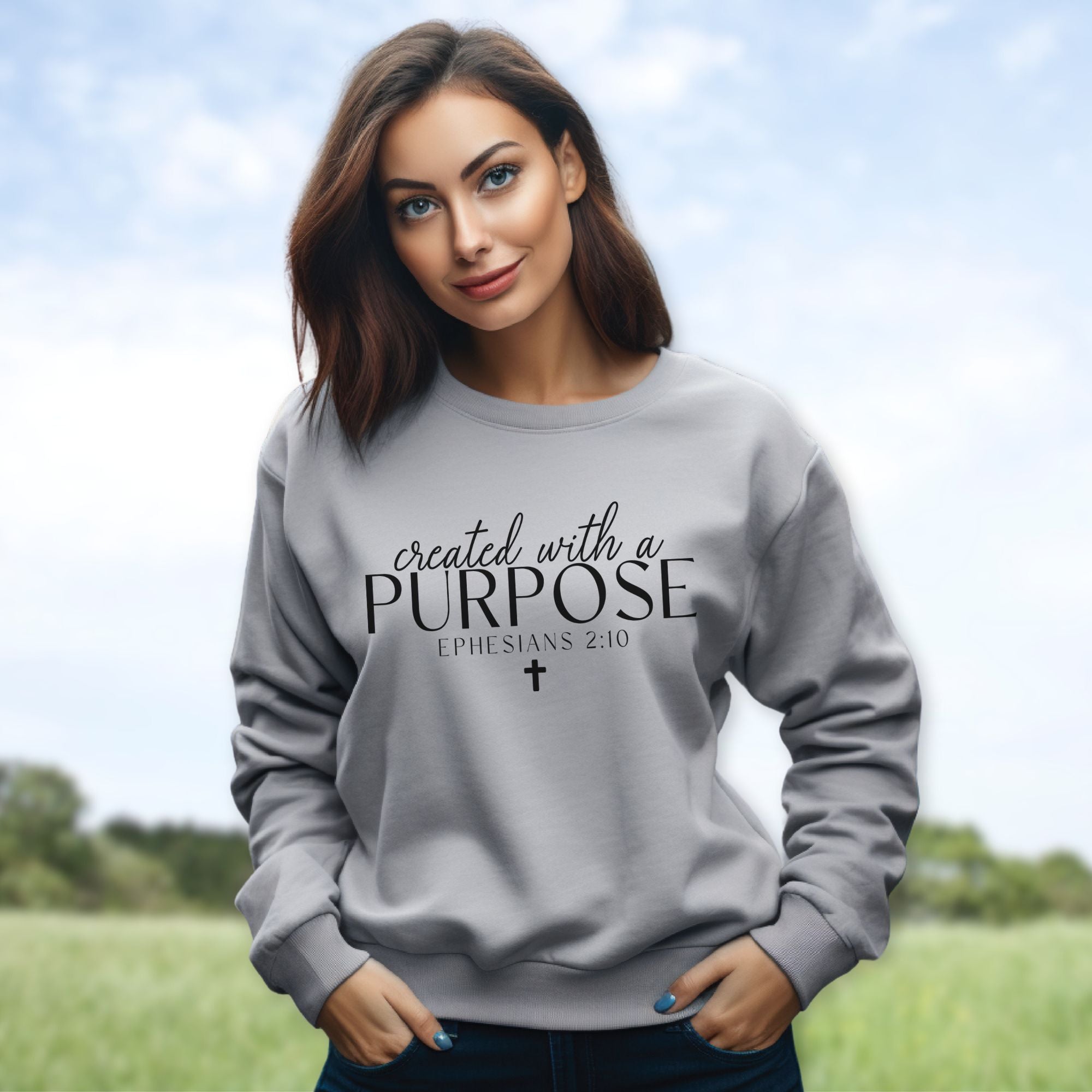 Created with a Purpose Women's Fleece Unisex - Fit Sweatshirt White / Sport Grey - Jesus Passion Apparel