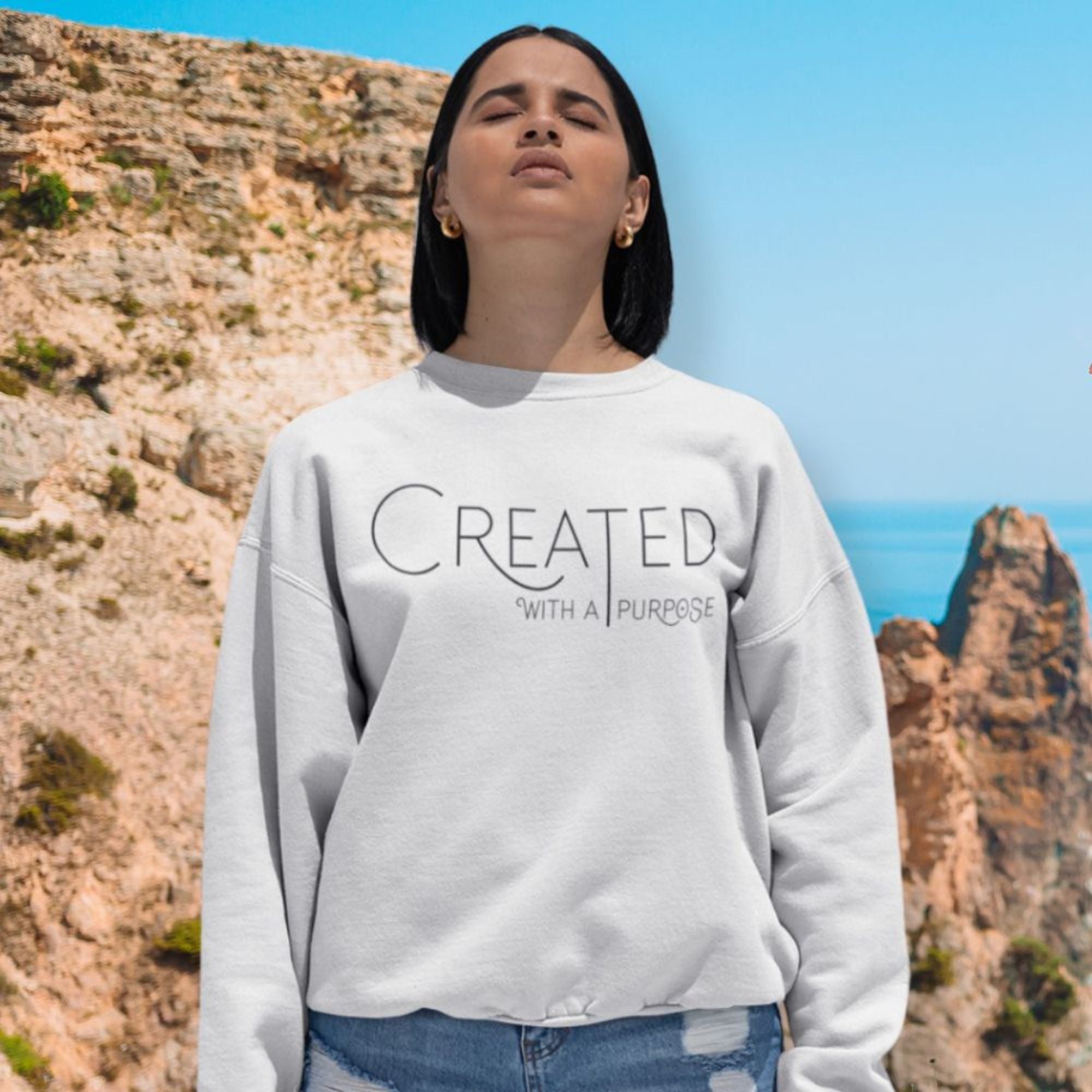 Created With a Purpose Women's Fleece Unisex - Fit Sweatshirt White / Sport Grey - Jesus Passion Apparel