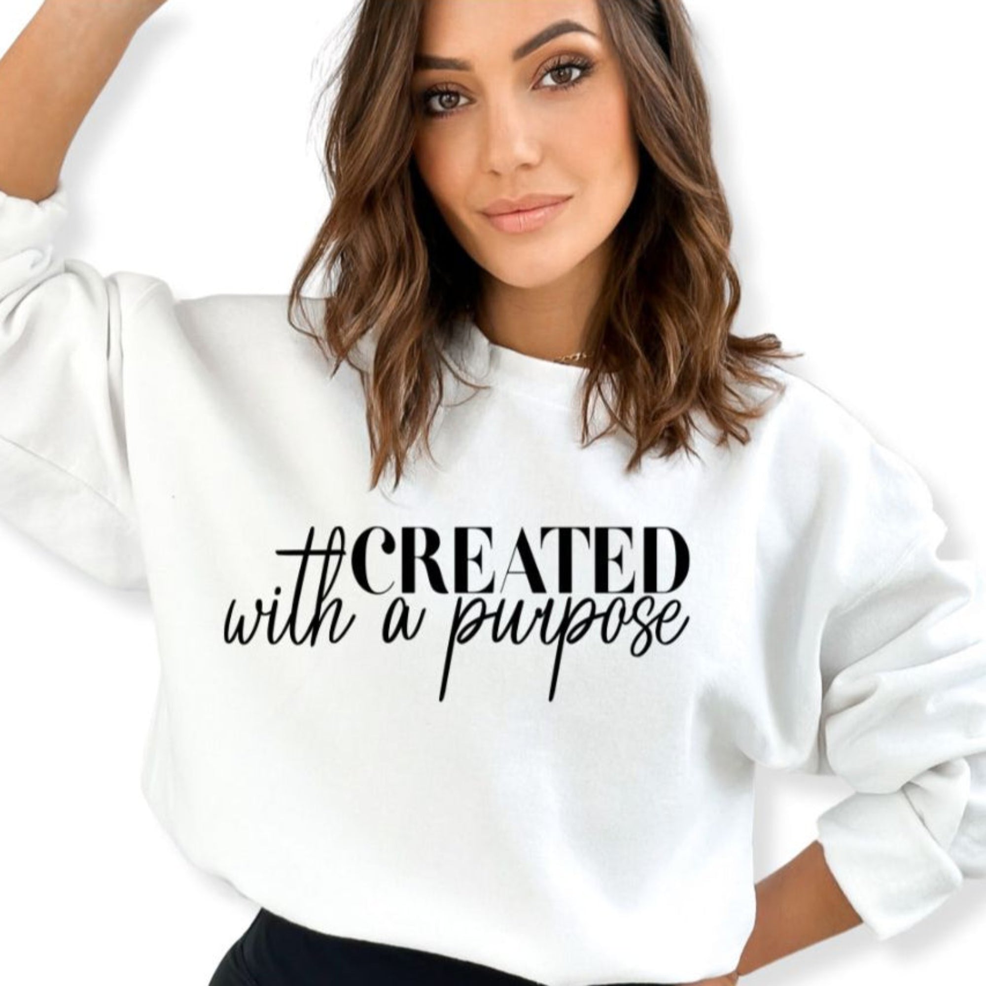 Created with a Purpose Women's Fleece Unisex - Fit Sweatshirt White / Sport Grey - Jesus Passion Apparel