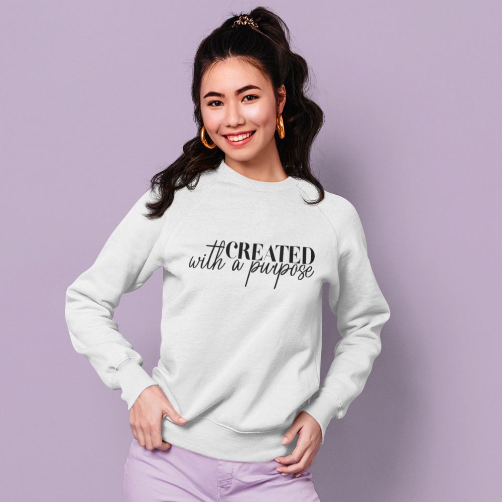 Created with a Purpose Women's Fleece Unisex - Fit Sweatshirt White / Sport Grey - Jesus Passion Apparel