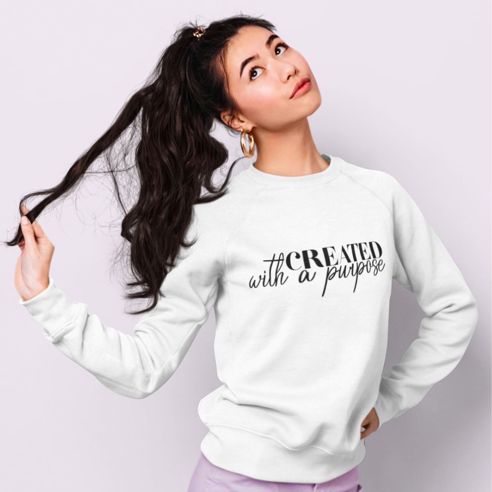 Created with a Purpose Women's Fleece Unisex - Fit Sweatshirt White / Sport Grey - Jesus Passion Apparel