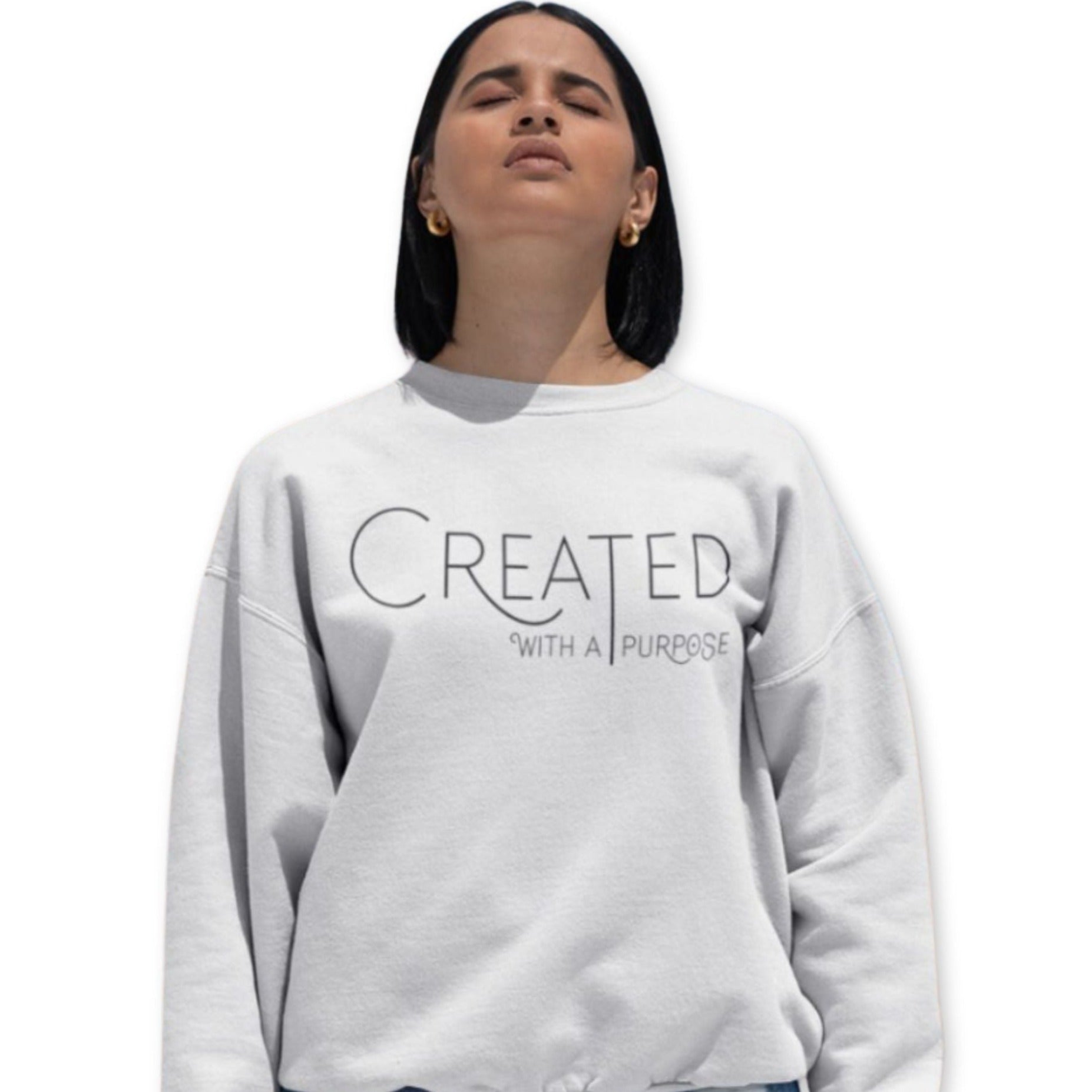 Created With a Purpose Women's Fleece Unisex - Fit Sweatshirt White / Sport Grey - Jesus Passion Apparel