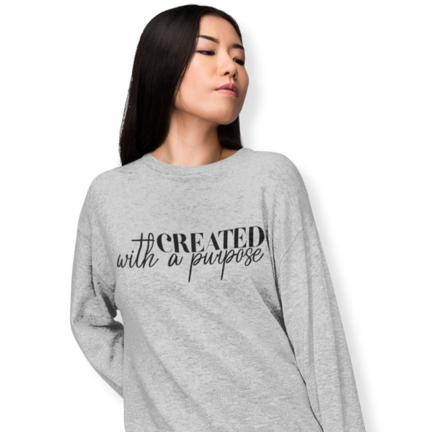 Created with a Purpose Women's Fleece Unisex - Fit Sweatshirt White / Sport Grey - Jesus Passion Apparel