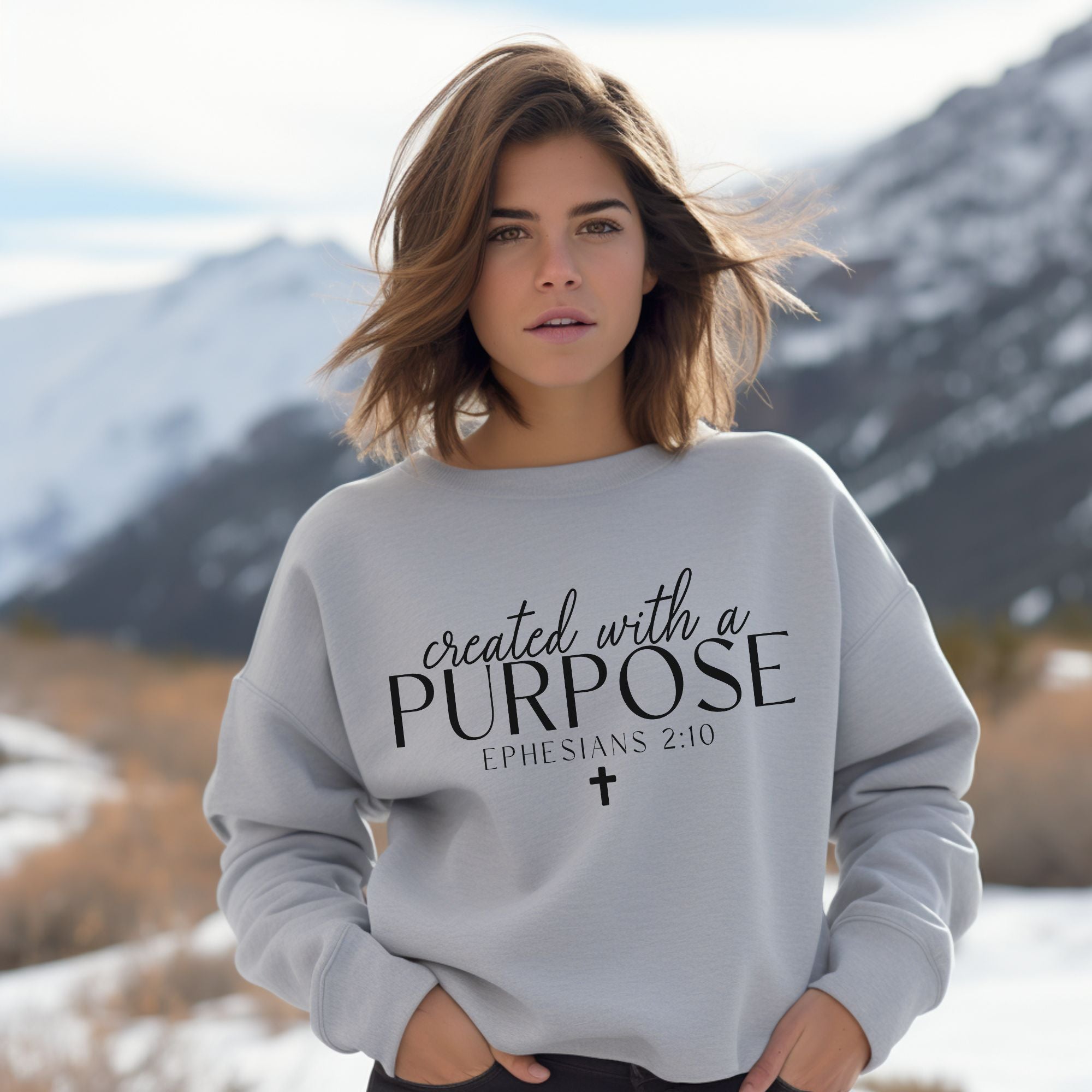 Created with a Purpose Women's Fleece Unisex - Fit Sweatshirt White / Sport Grey - Jesus Passion Apparel