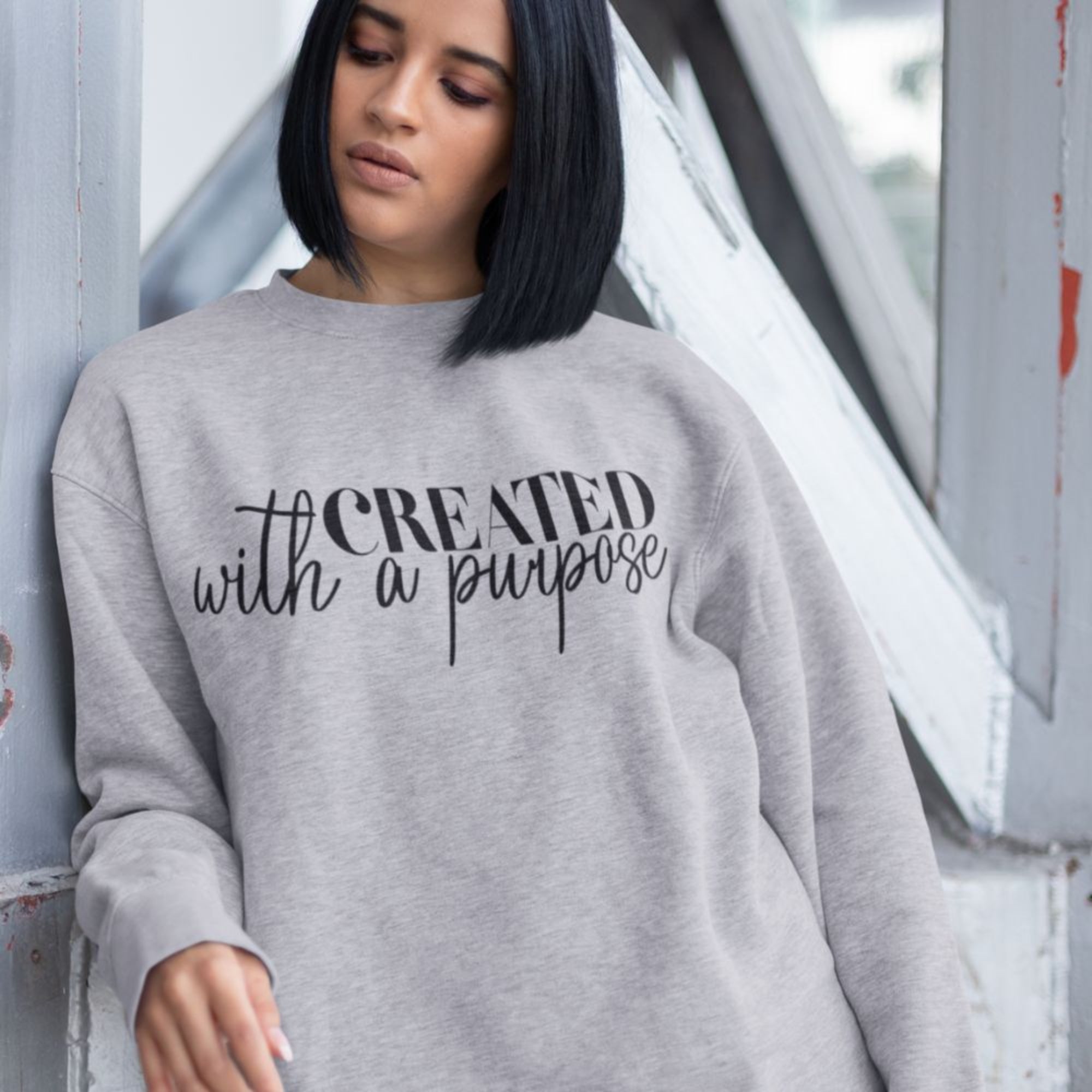 Created with a Purpose Women's Fleece Unisex - Fit Sweatshirt White / Sport Grey - Jesus Passion Apparel