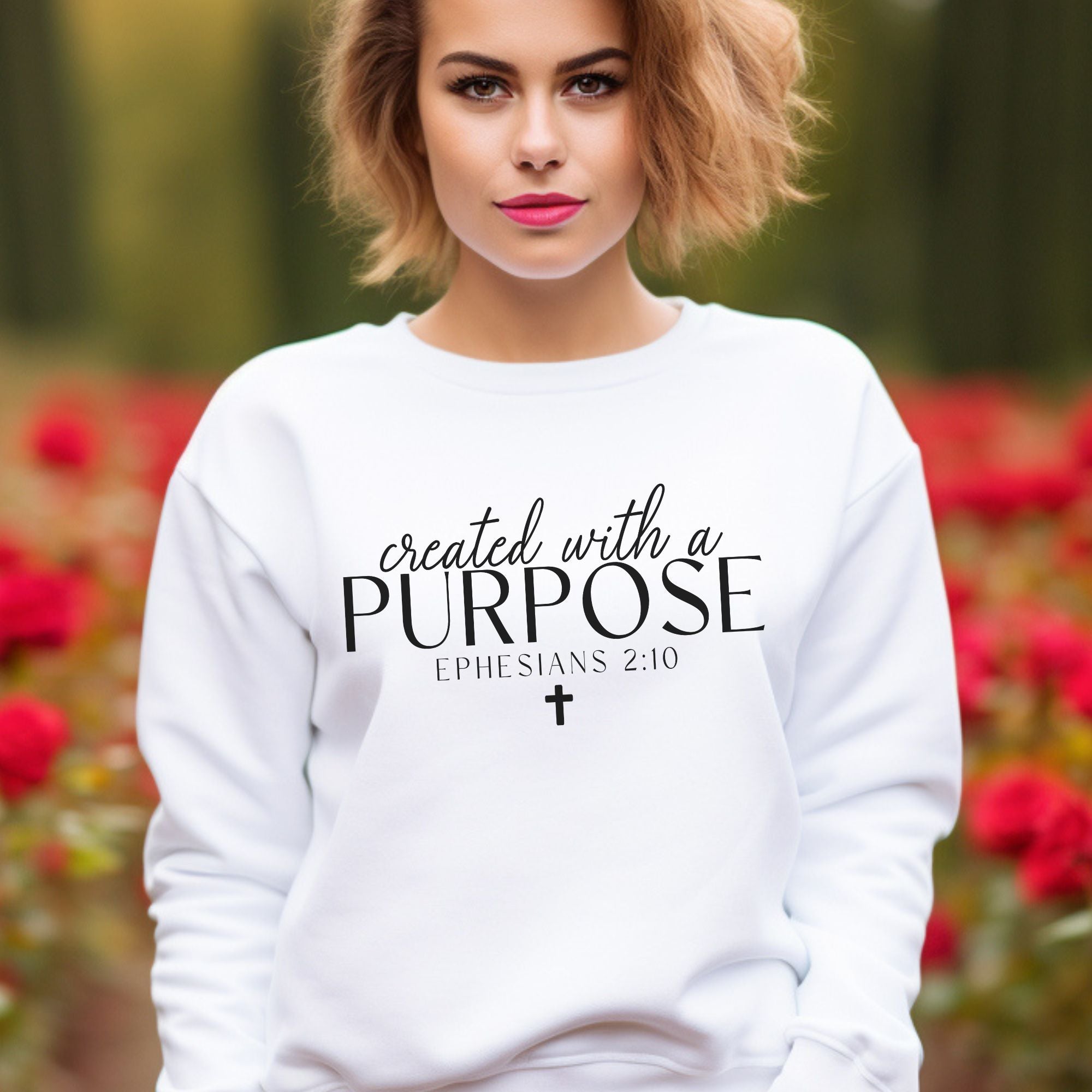 Created with a Purpose Women's Fleece Unisex - Fit Sweatshirt White / Sport Grey - Jesus Passion Apparel