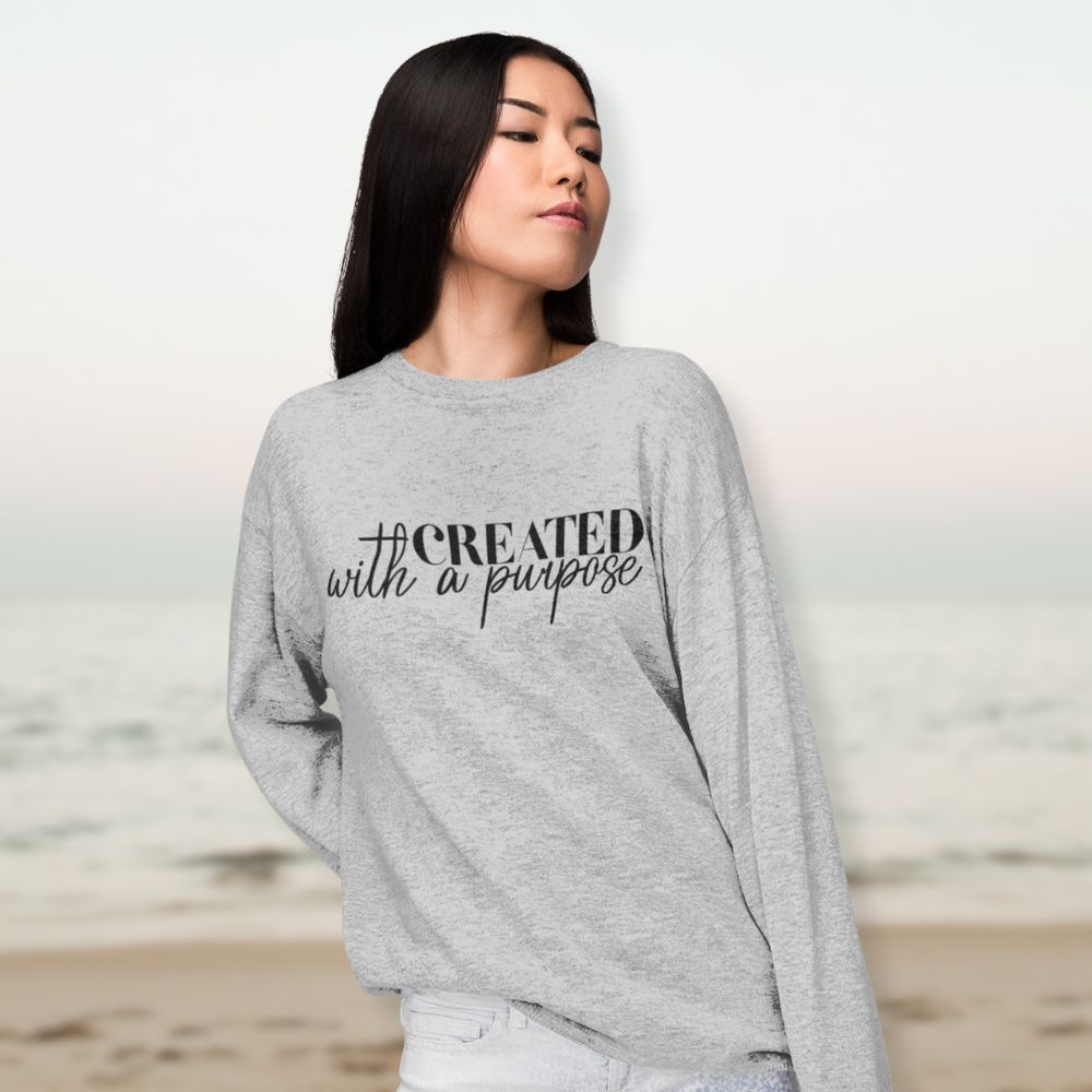 Created with a Purpose Women's Fleece Unisex - Fit Sweatshirt White / Sport Grey - Jesus Passion Apparel