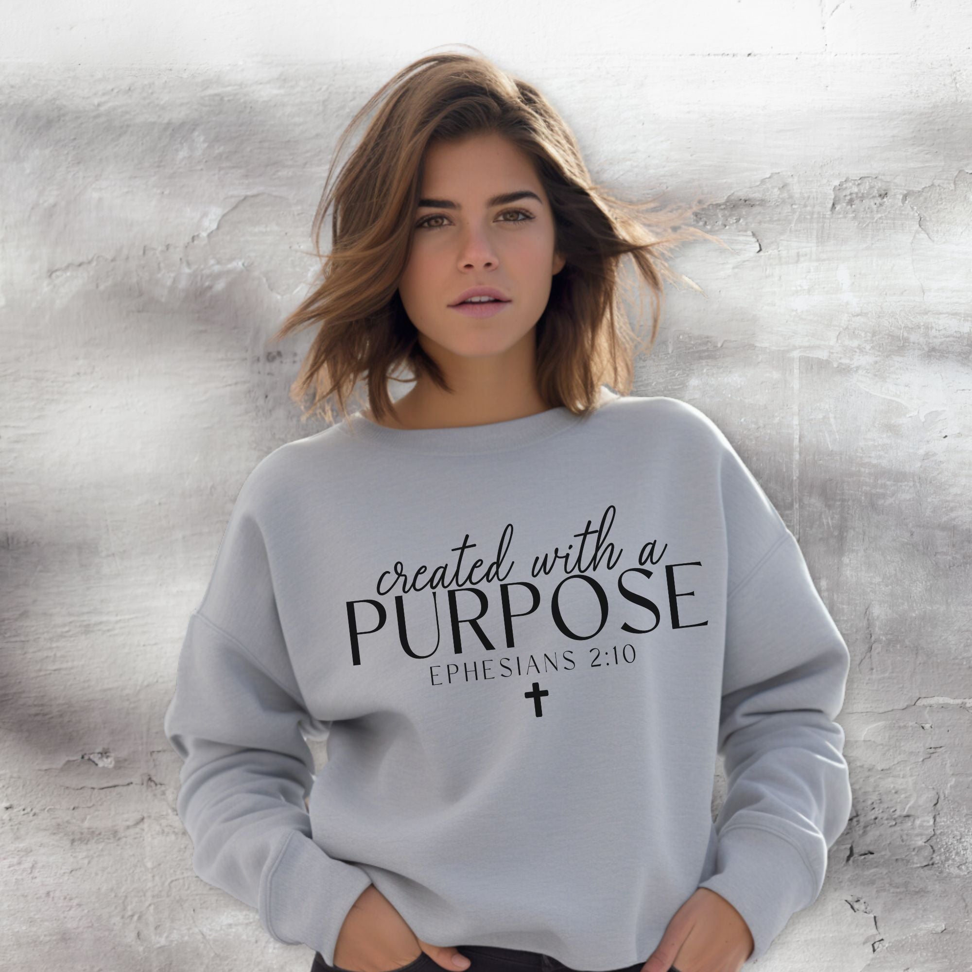 Created with a Purpose Women's Fleece Unisex - Fit Sweatshirt White / Sport Grey - Jesus Passion Apparel