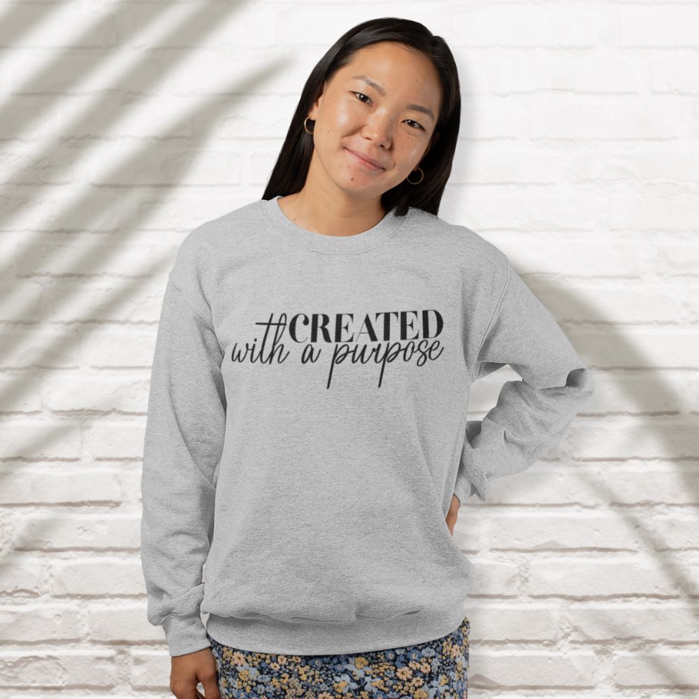 Created with a Purpose Women's Fleece Unisex - Fit Sweatshirt White / Sport Grey - Jesus Passion Apparel