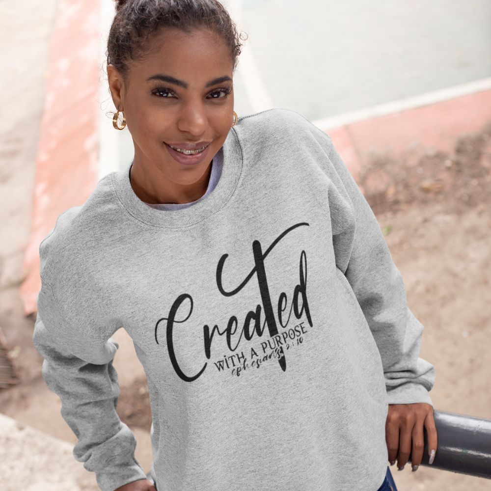 Created with a Purpose Women's Fleece Unisex - Fit Sweatshirt White / Sport Grey / Sand - Jesus Passion Apparel