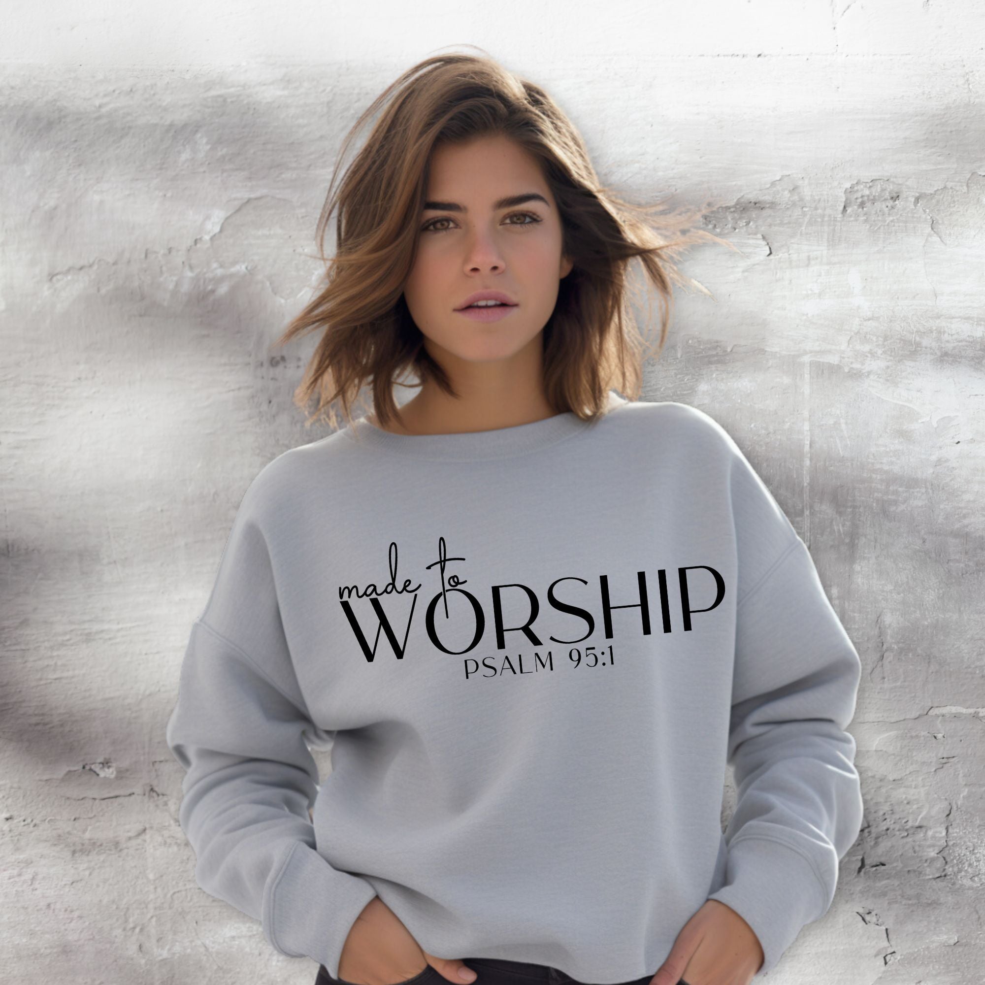 Made to Worship Women's Fleece Unisex-Fit Sweatshirt White / Sport Gray Size: S Color: Sport Grey Jesus Passion Apparel