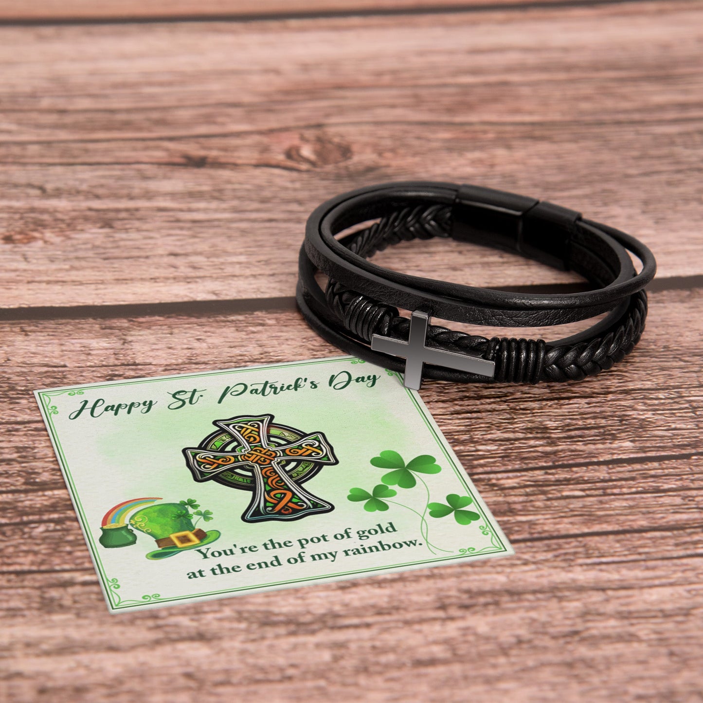 Cross and Black Braided Men's Rope - Saint Patrick's Day Gift - Jesus Passion Apparel